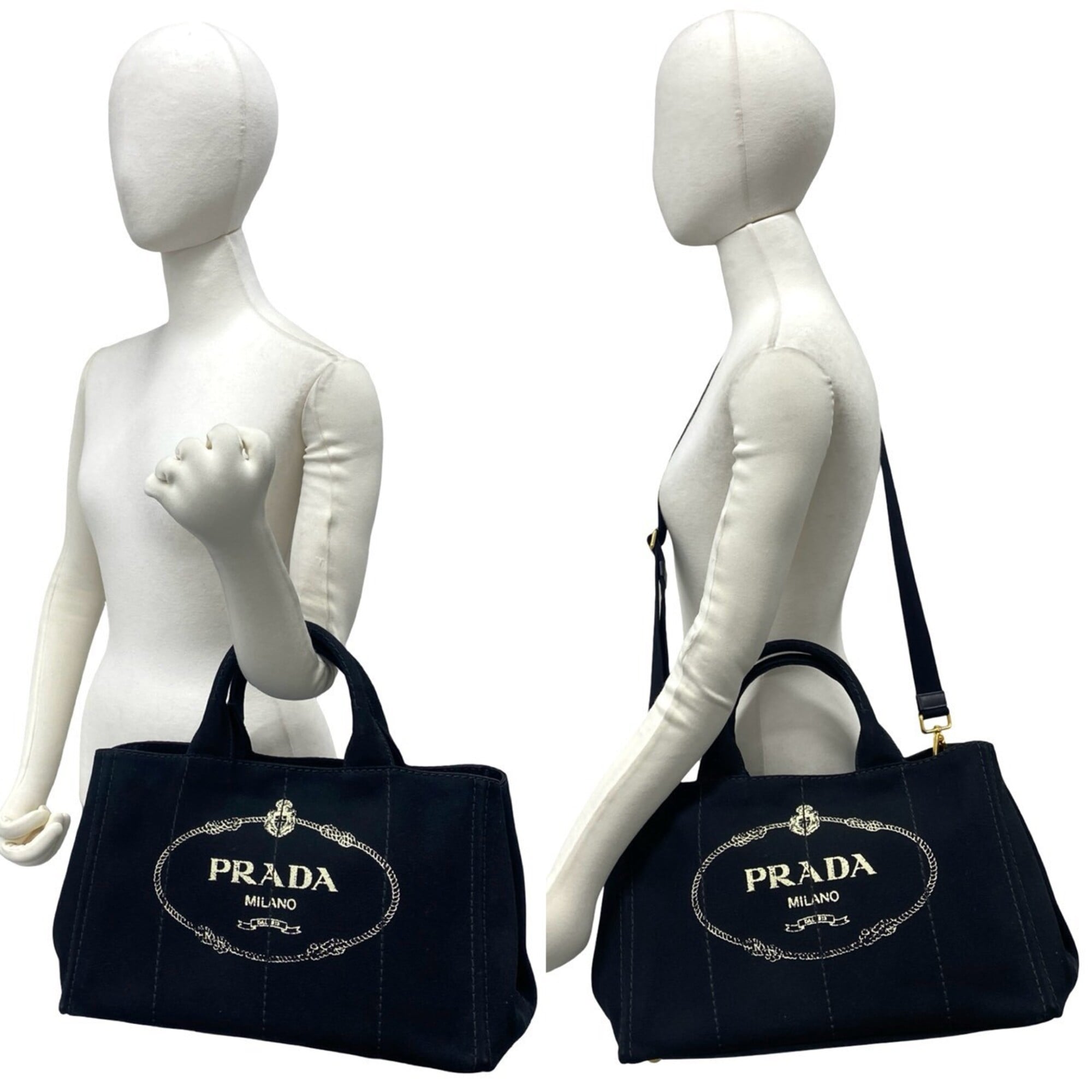 Prada Black Canvas Handbag Shoulder Bag Tote Bag (Pre-Owned)