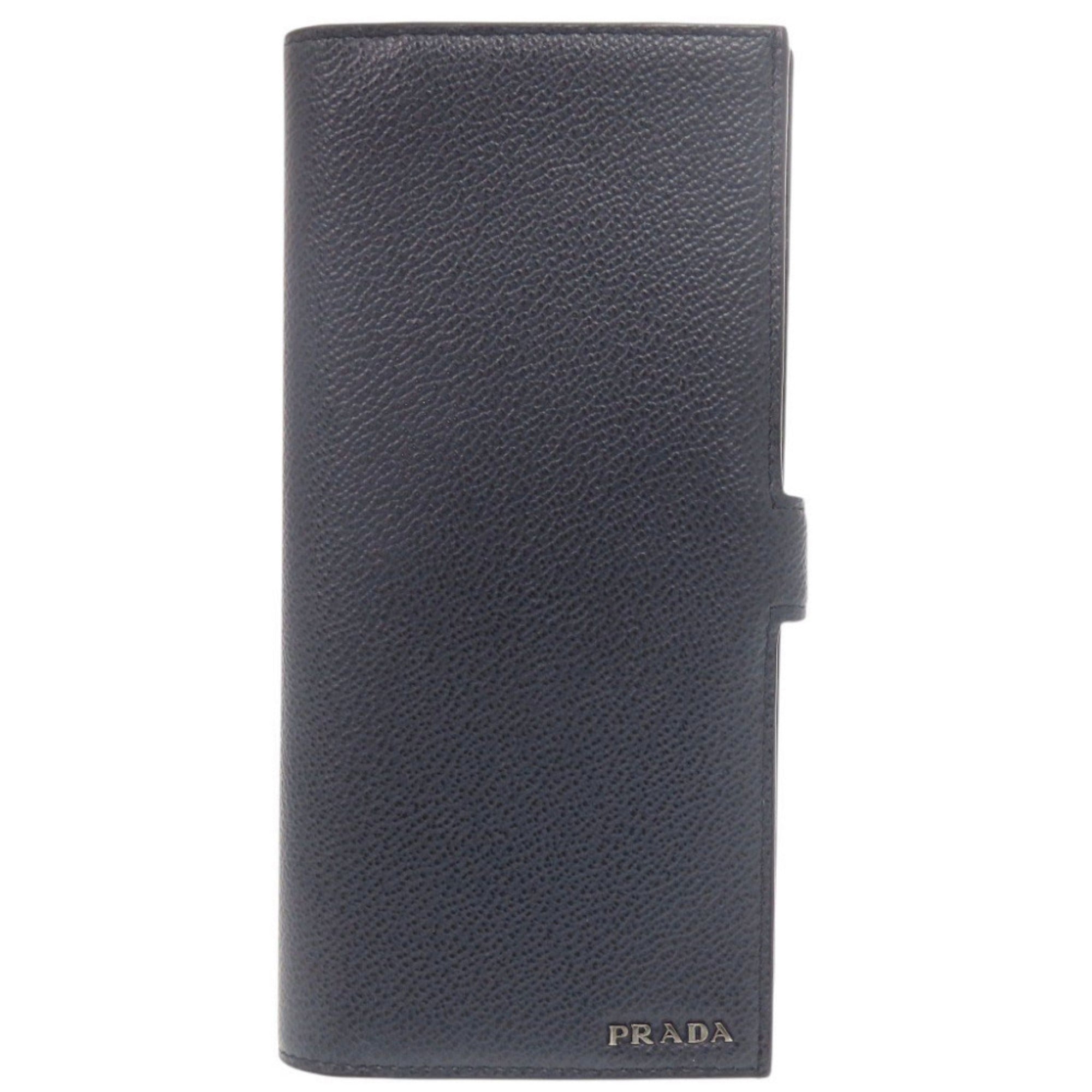 Prada Navy Leather Long Wallet (Bi-Fold) (Pre-Owned)