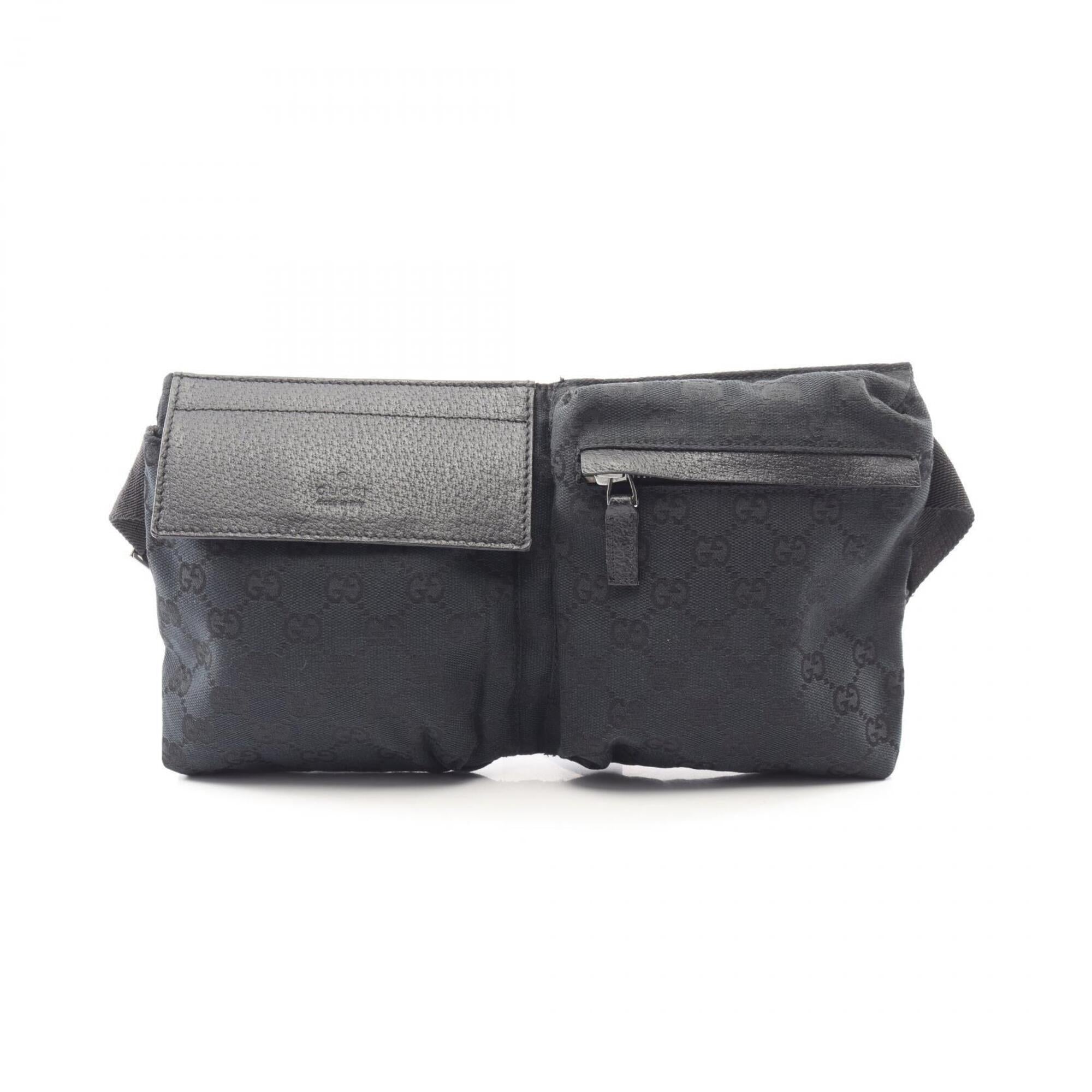 Gucci Gg Canvas Black Gg Canvas Leather Fanny Pack Handbag (Pre-Owned)