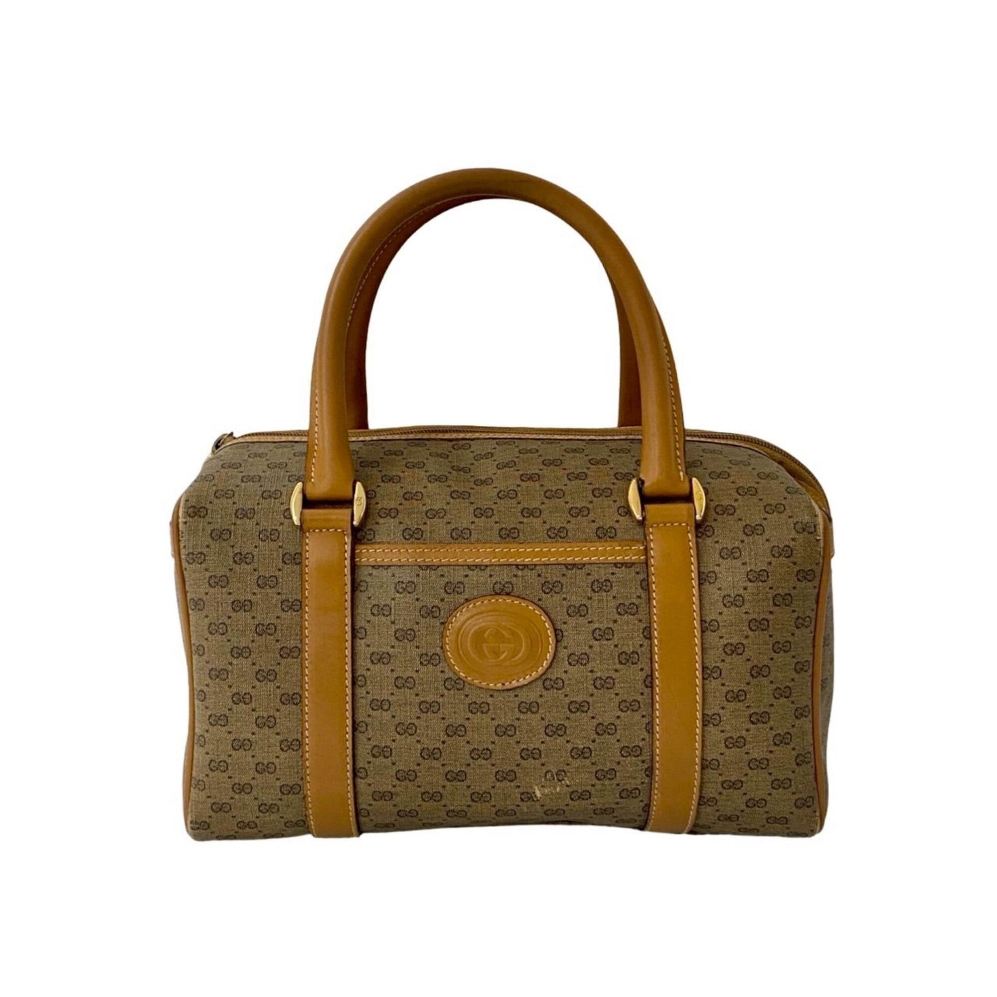 Gucci Brown Leather Pvc Boston Bag Handbag (Pre-Owned)