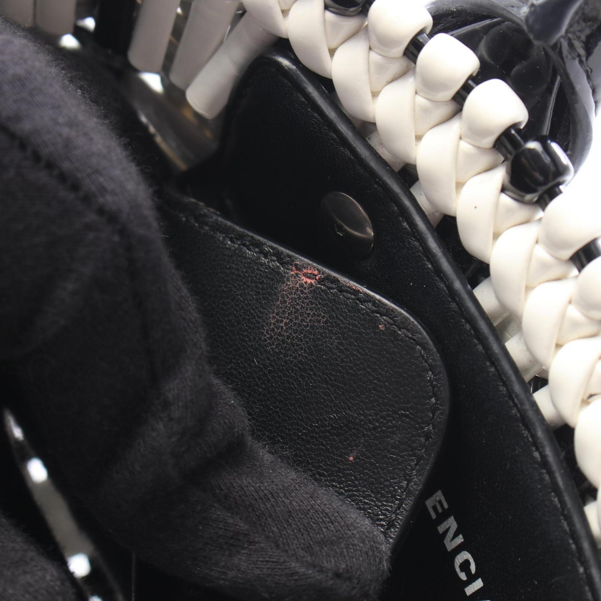 Balenciaga Black White Leather Basket Handbag (Pre-Owned)