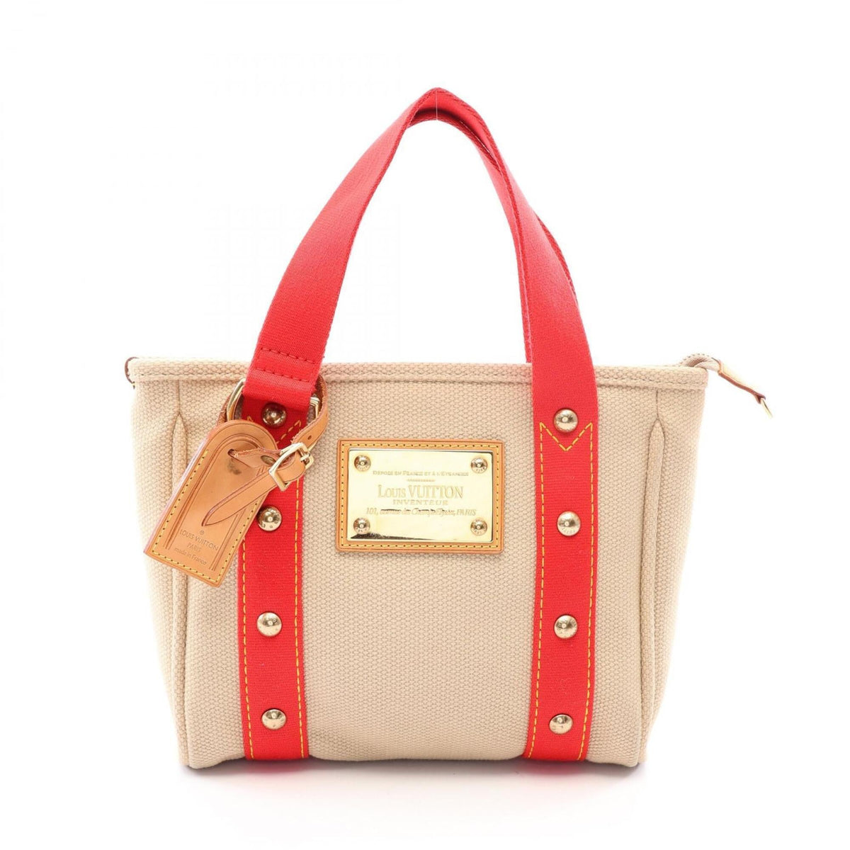 Louis Vuitton Antigua Beige Red Color Canvas Cuir Ombre Leather Handbag Tote Bag (Pre-Owned)