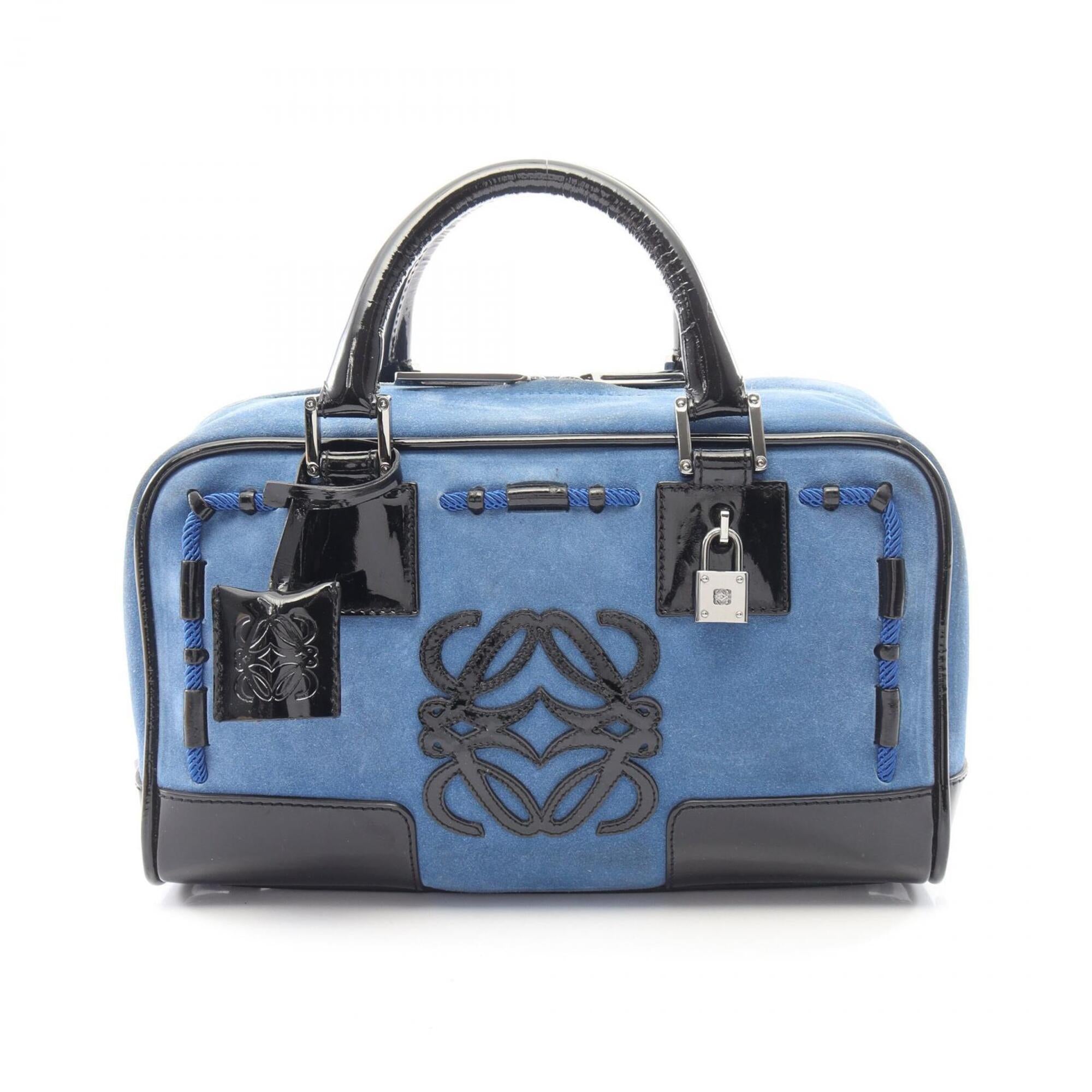 Loewe Black Blue Patent Leather Suede Handbag (Pre-Owned)