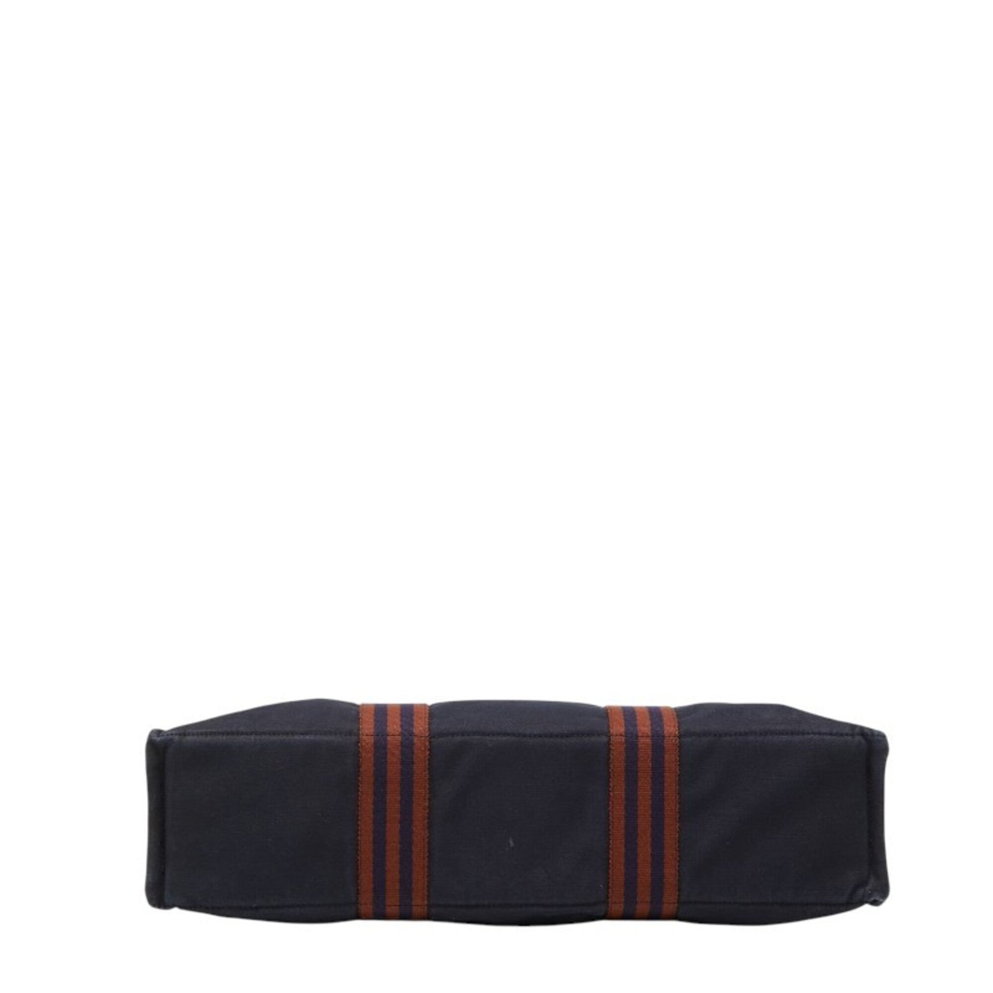 Hermes Brown Navy Canvas Handbag Tote Bag (Pre-Owned)