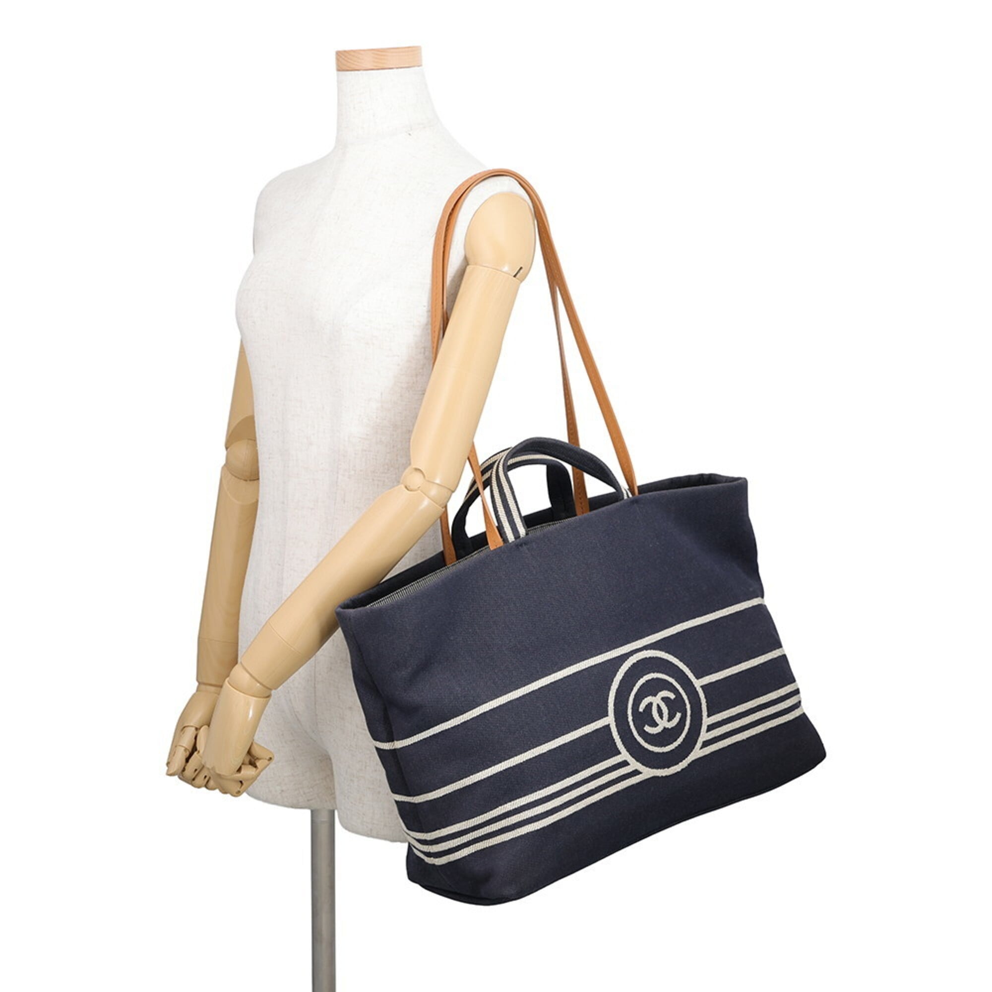 Chanel Denim Navy Denim Leather Handbag Shoulder Bag Tote Bag (Pre-Owned)