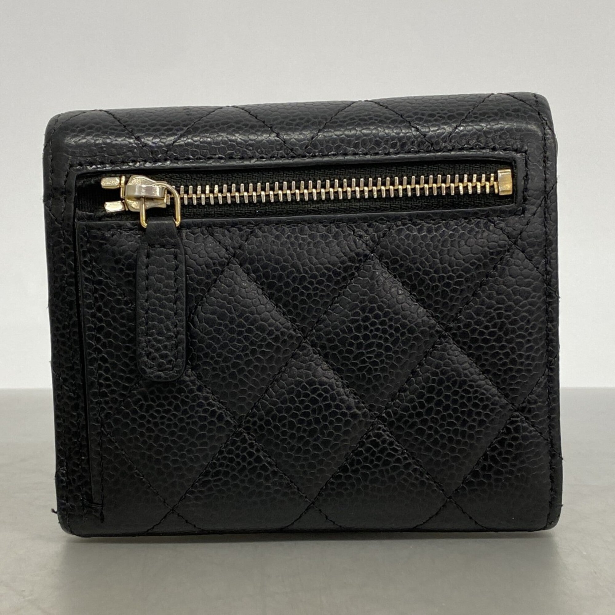 Chanel Black Grained Calfskin Wallet (Tri-Fold) (Pre-Owned)