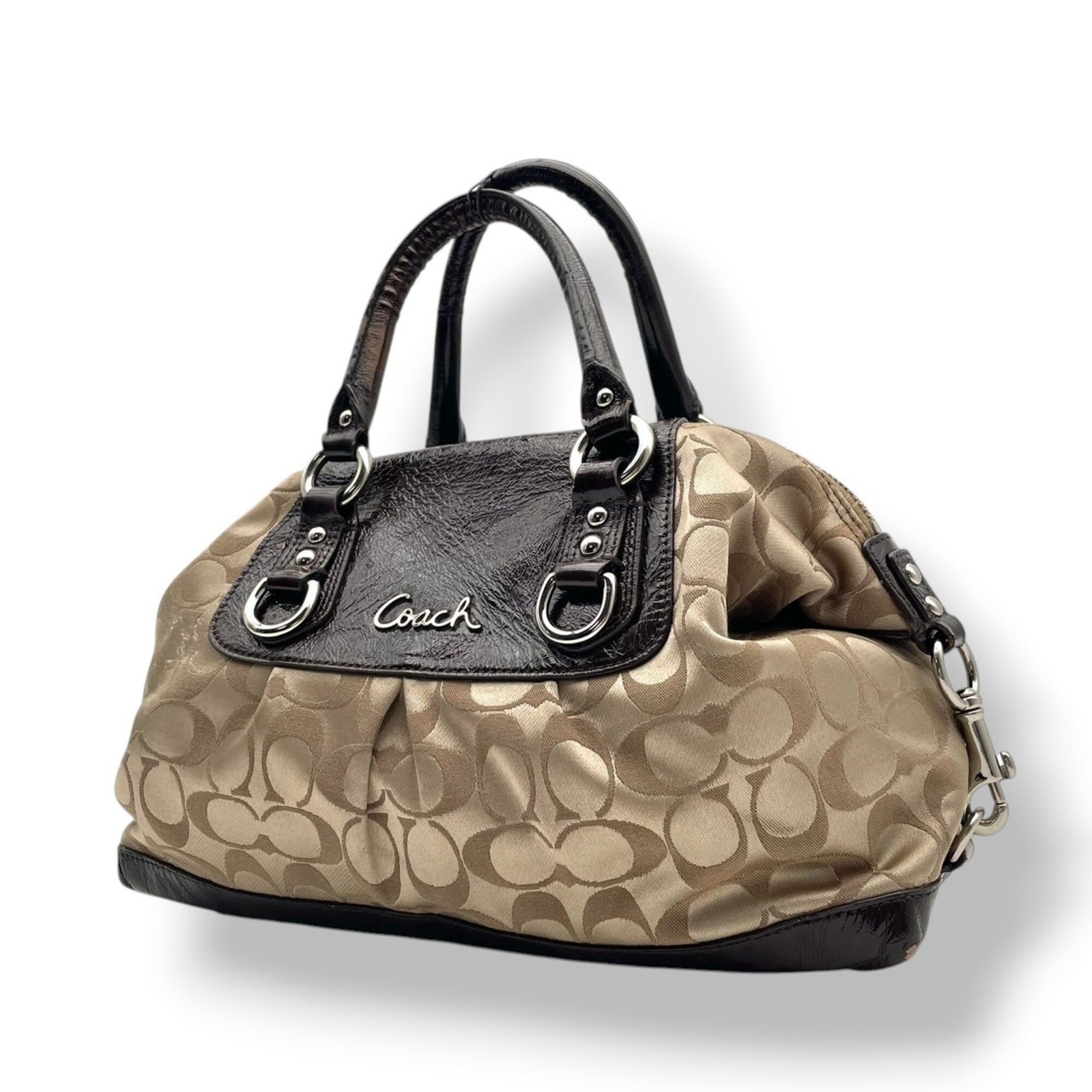 Coach Beige Brown Canvas Leather Handbag Shoulder Bag (Pre-Owned)