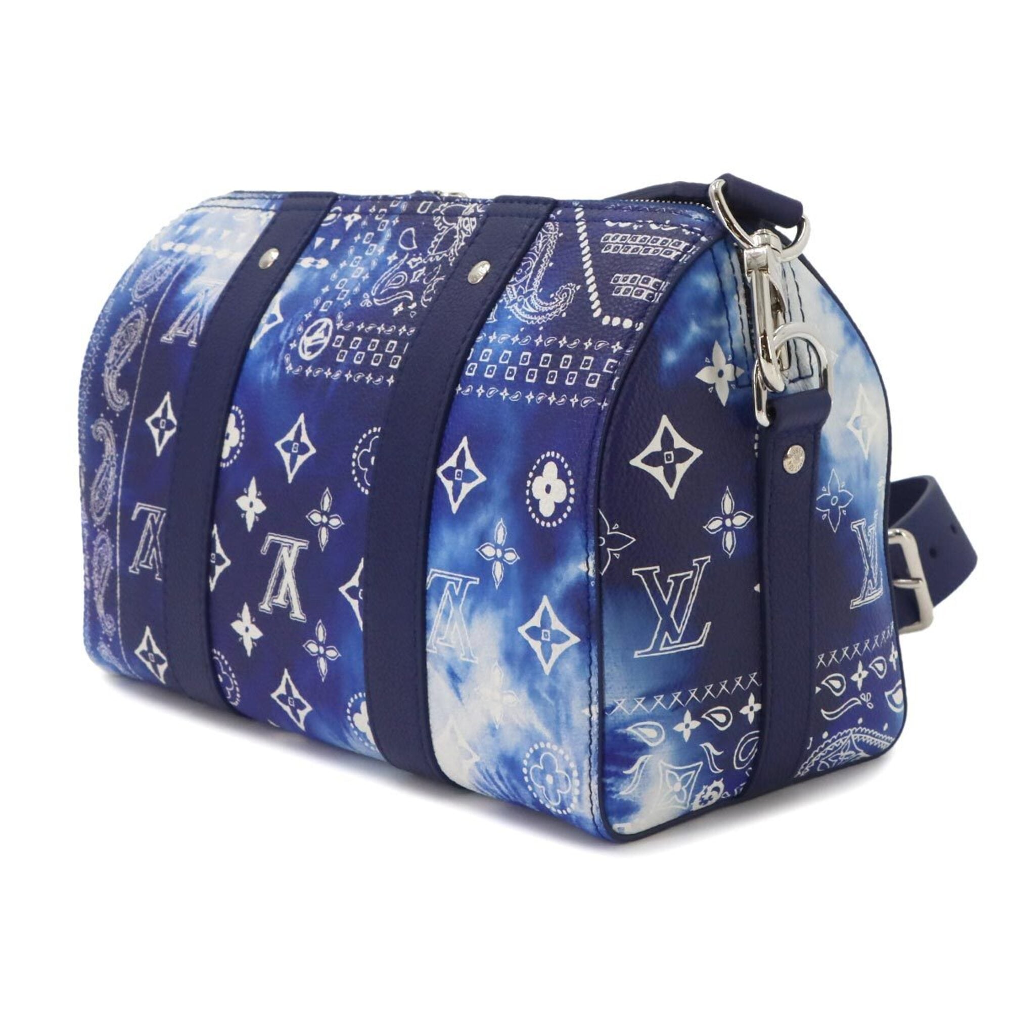 Louis Vuitton Blue White Leather Handbag Shoulder Bag (Pre-Owned)