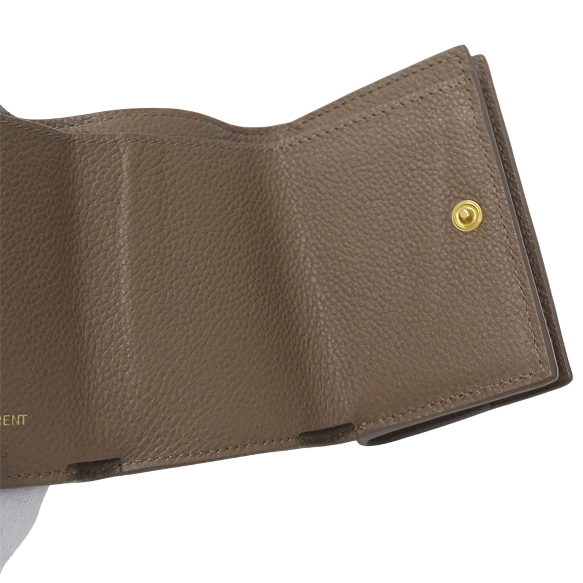 Saint Laurent Beige Brown Leather Wallet (Tri-Fold) (Pre-Owned)