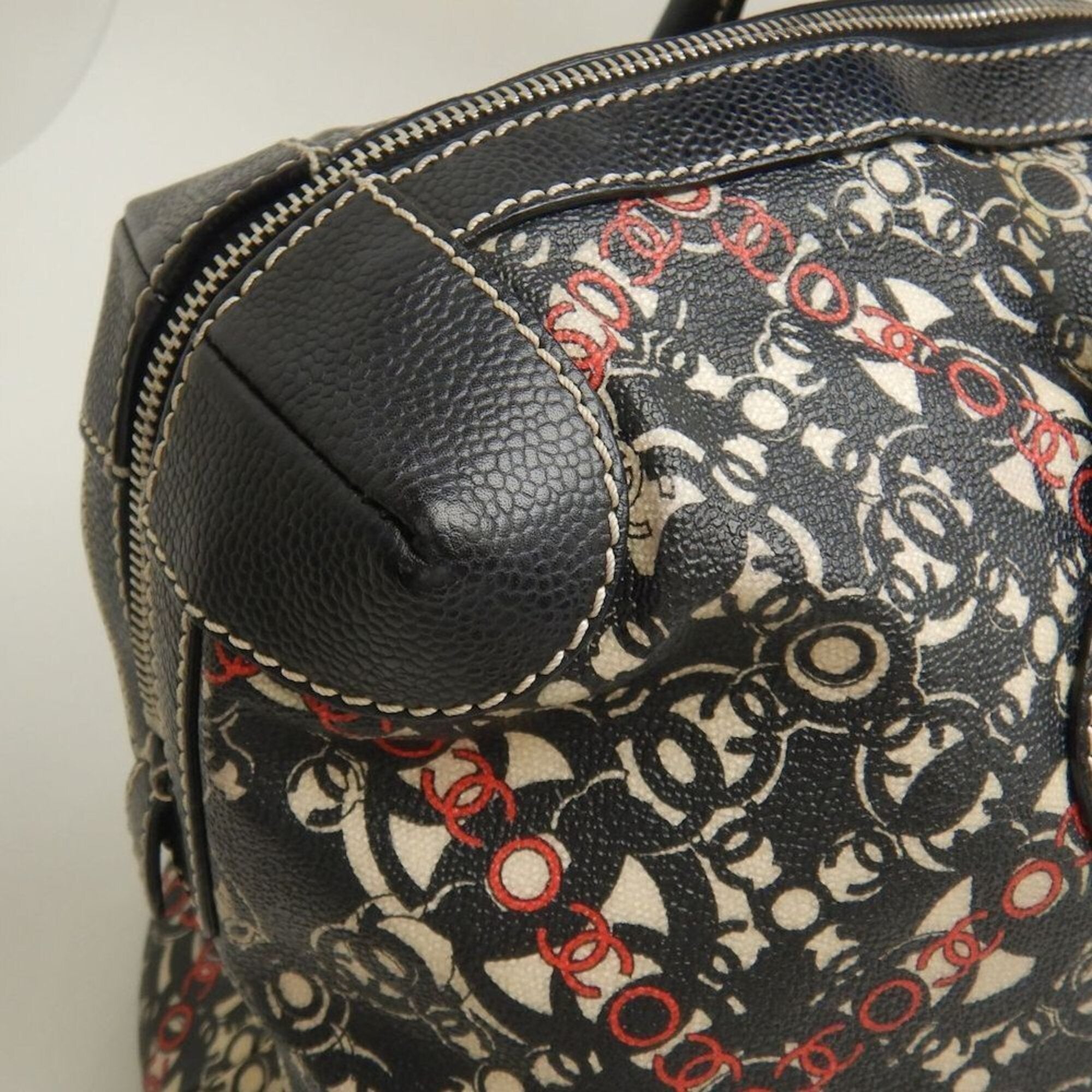 Chanel Black Coated Canvas Boston Bag (Pre-Owned)