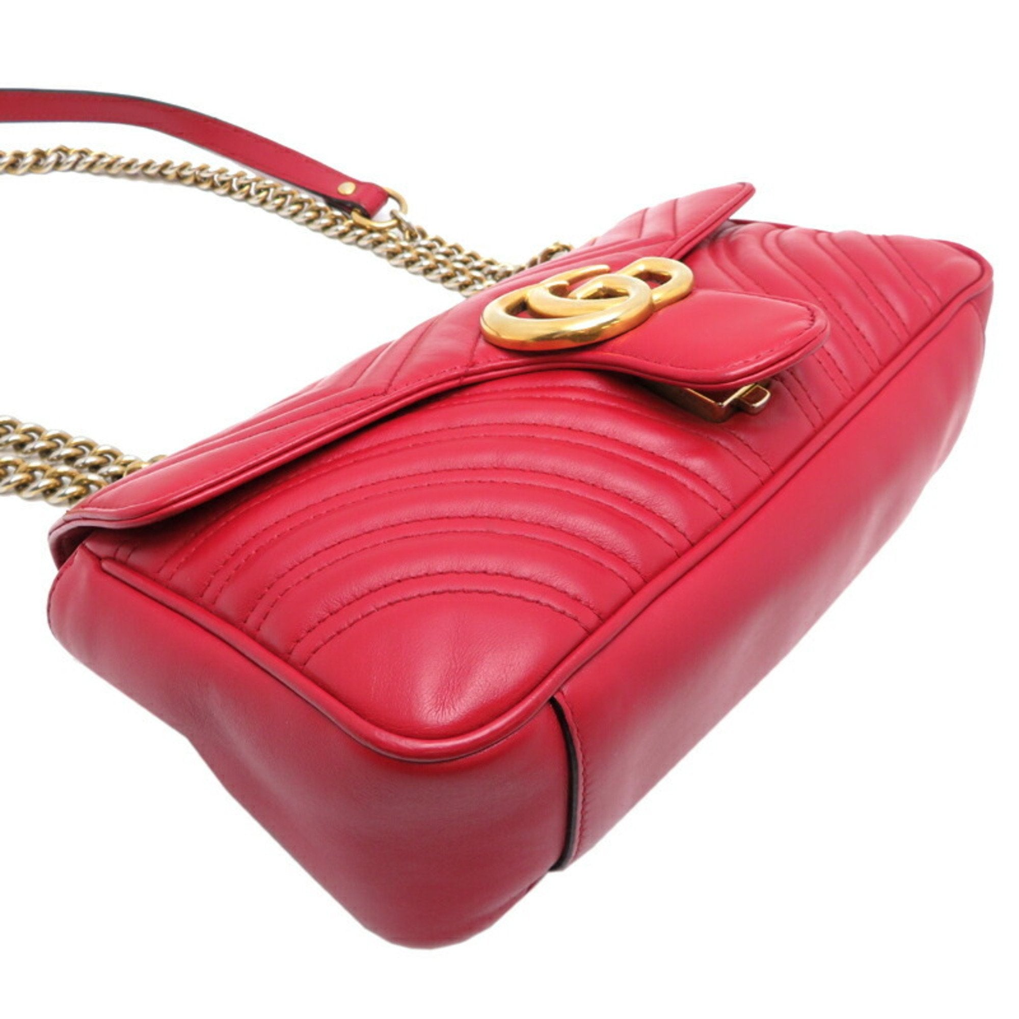 Gucci Gg Marmont Red Color Leather Shoulder Bag (Pre-Owned)