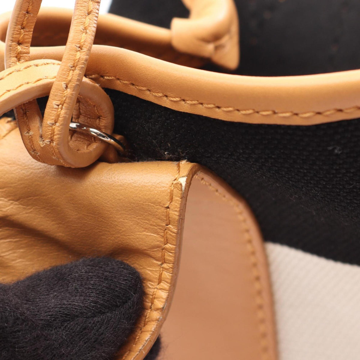 Balenciaga Black Brown White Canvas Leather Handbag Pouch (Pre-Owned)