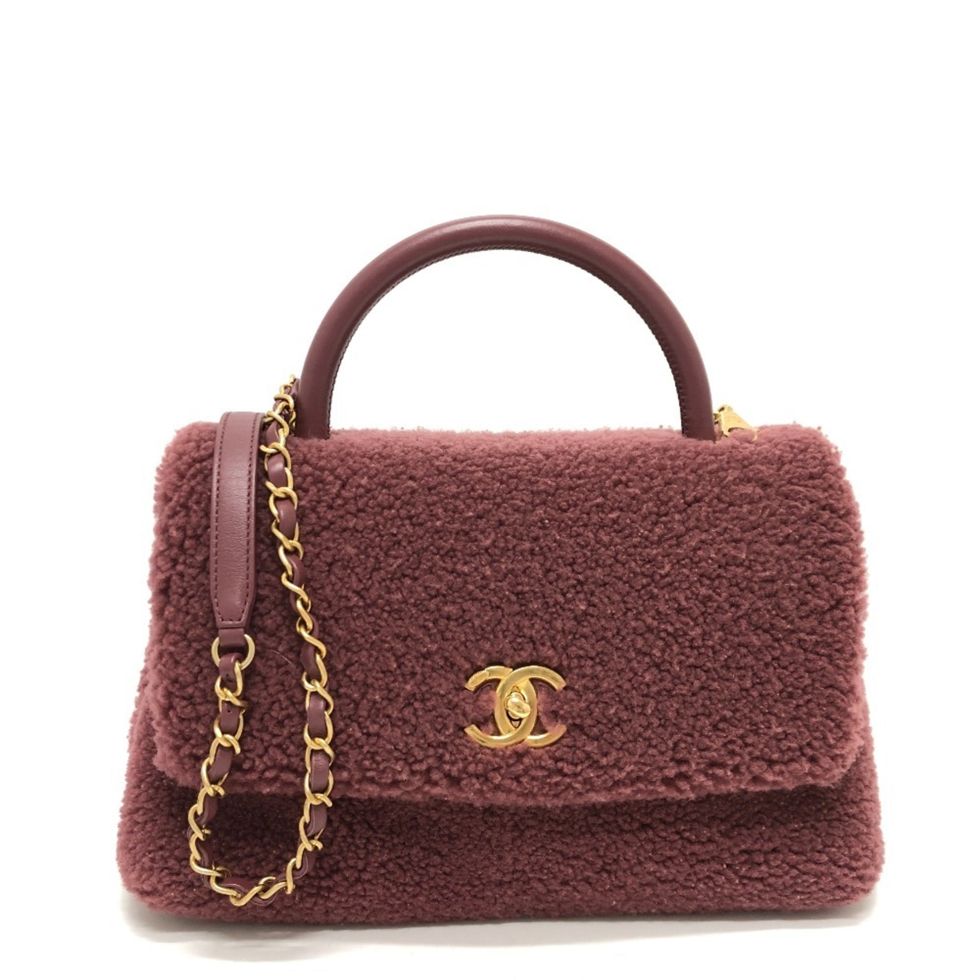 Chanel Red Color Wine Leather Handbag Shoulder Bag (Pre-Owned)