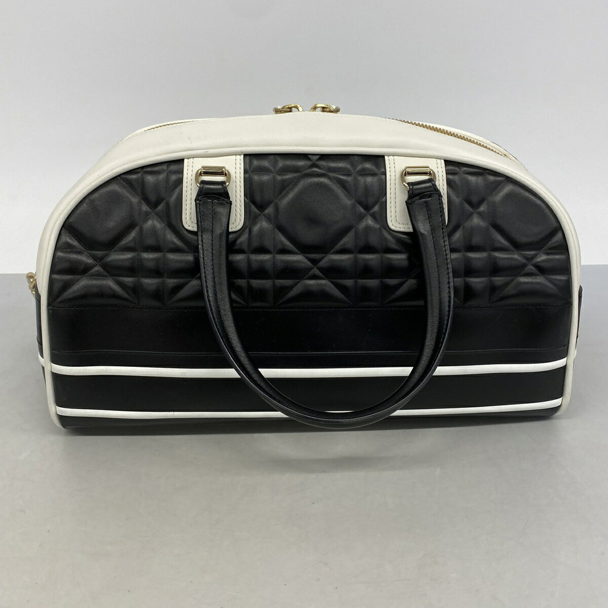 Christian Dior Black White Leather Handbag (Pre-Owned)
