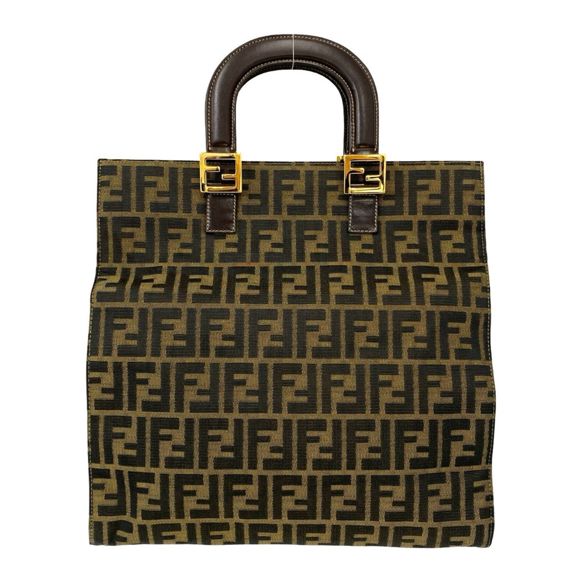 Fendi Black Brown Canvas Leather Handbag Tote Bag (Pre-Owned)