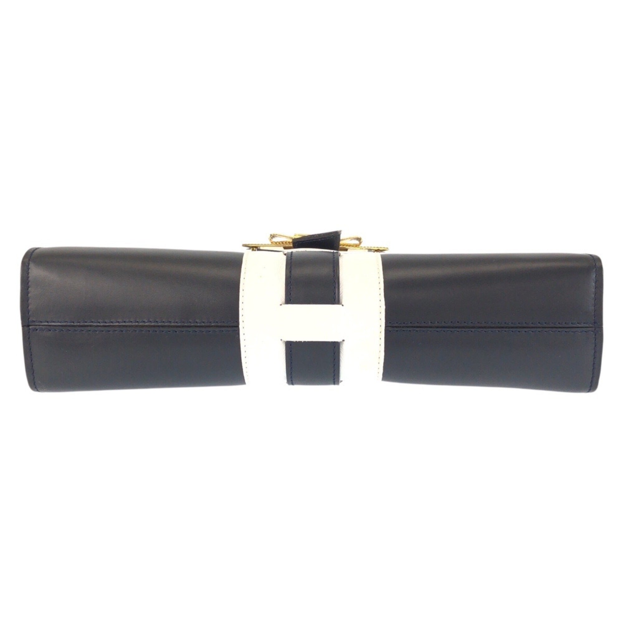 Celine Navy White Leather Pochette Shoulder Bag (Pre-Owned)