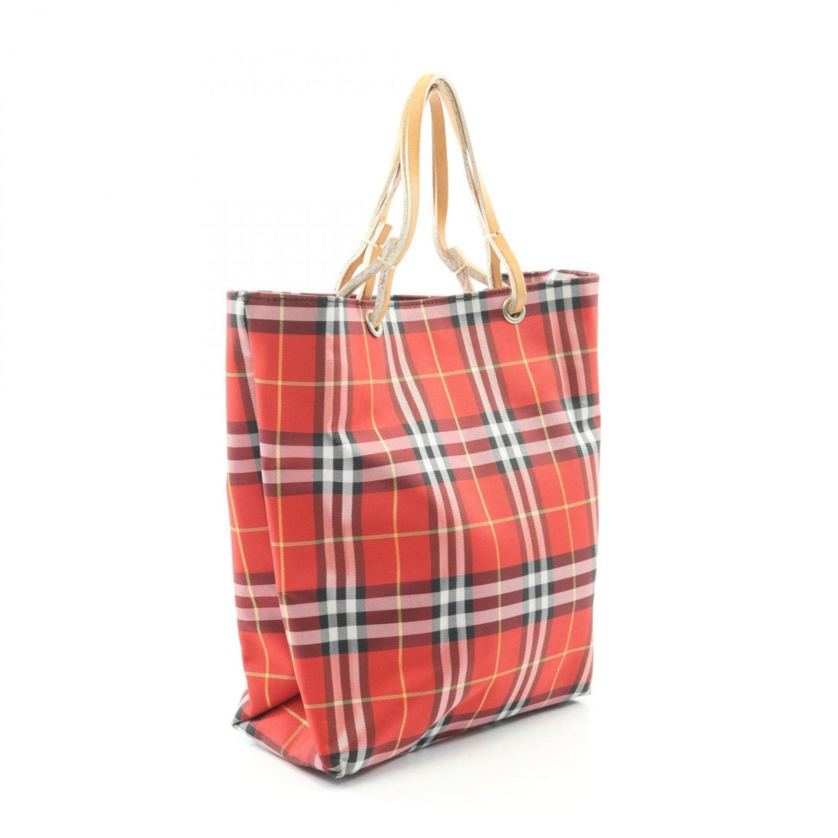 Burberry Brown Multi-Color Red Color Canvas Leather Handbag (Pre-Owned)