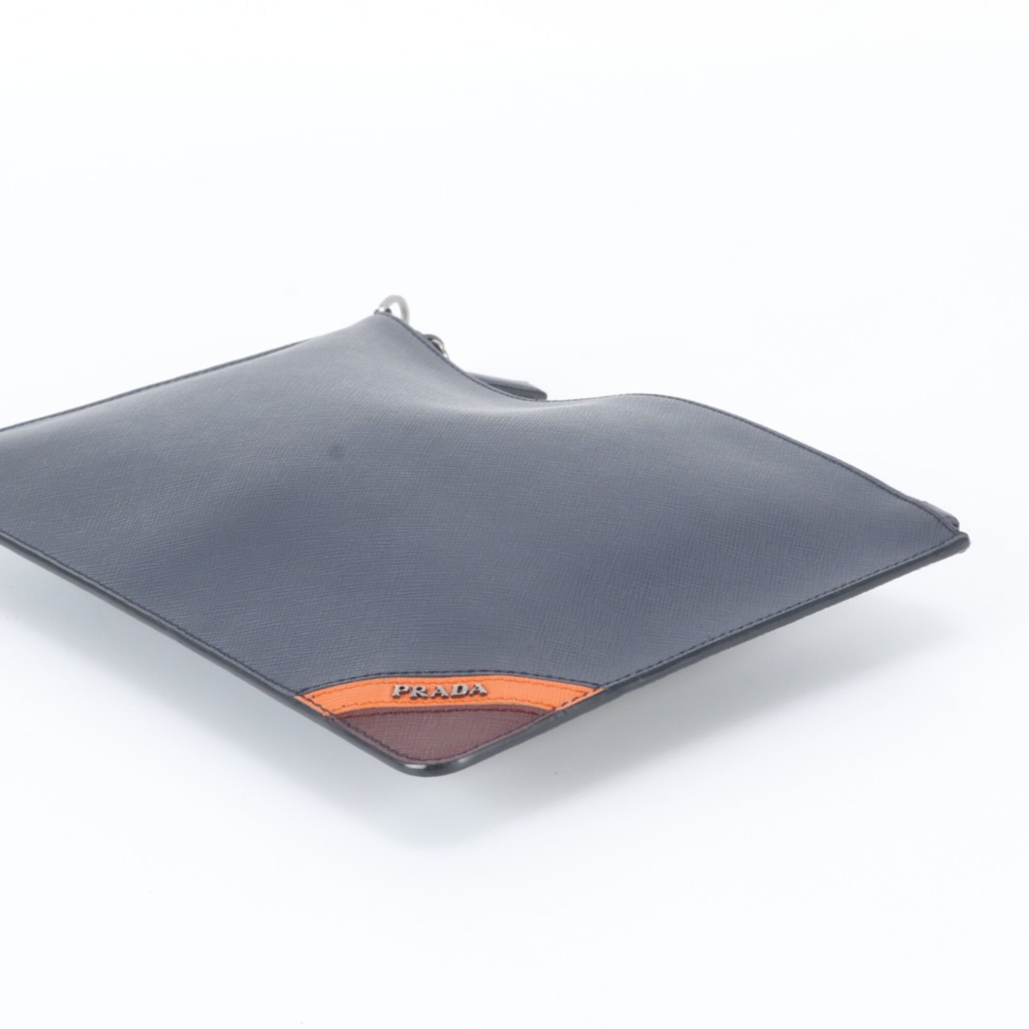 Prada Navy Orange Leather Clutch Bag Pouch (Pre-Owned)