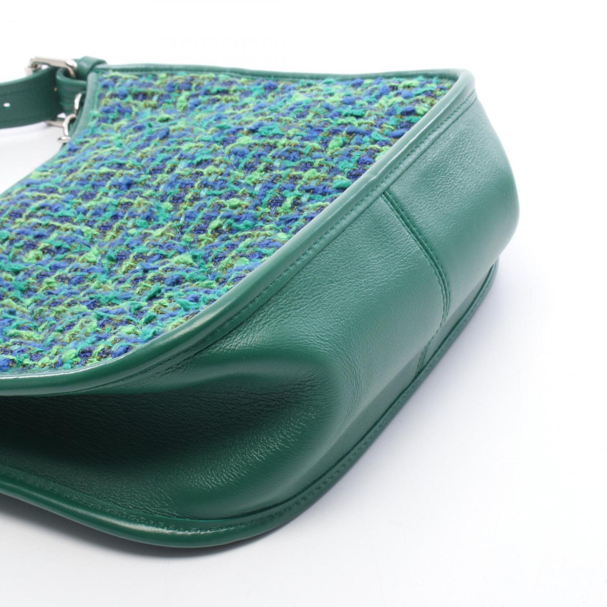 Chanel Blue Green Multi-Color Fabric Leather Handbag Shoulder Bag (Pre-Owned)