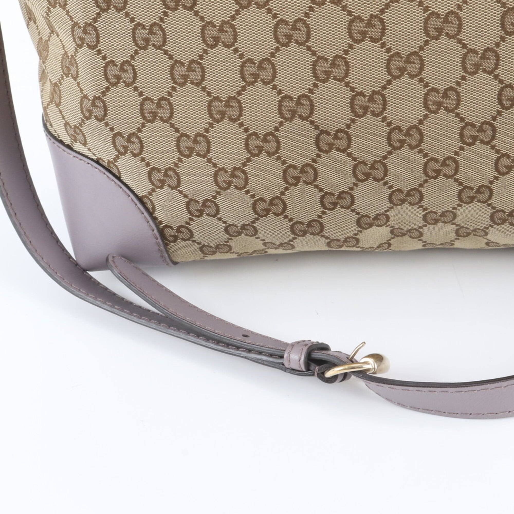 Gucci Beige Purple Leather Canvas Handbag Shoulder Bag Tote Bag (Pre-Owned)