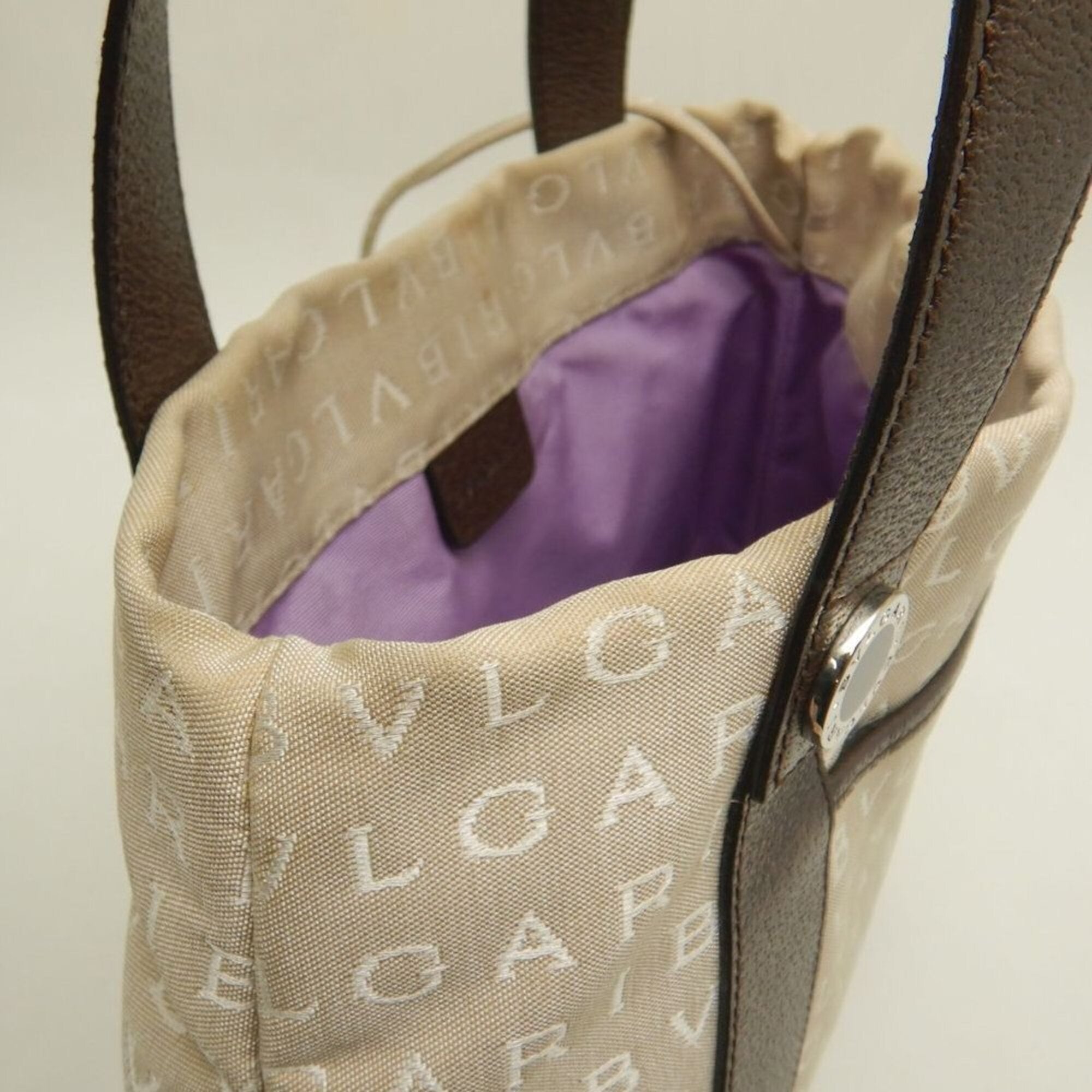 Bvlgari Logomania Beige Brown Canvas Leather Tote Bag (Pre-Owned)