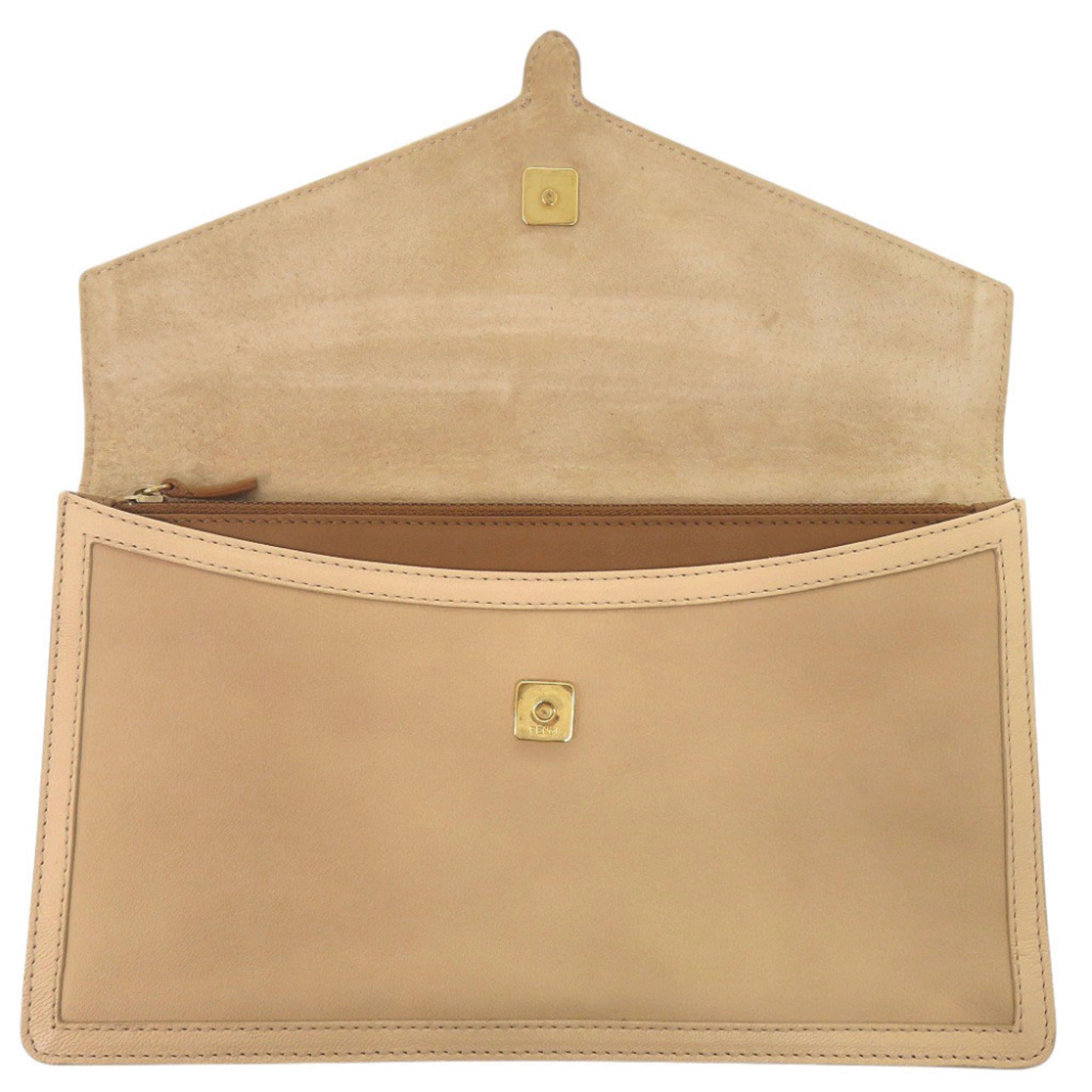 Fendi Beige Brown Leather Clutch Bag (Pre-Owned)