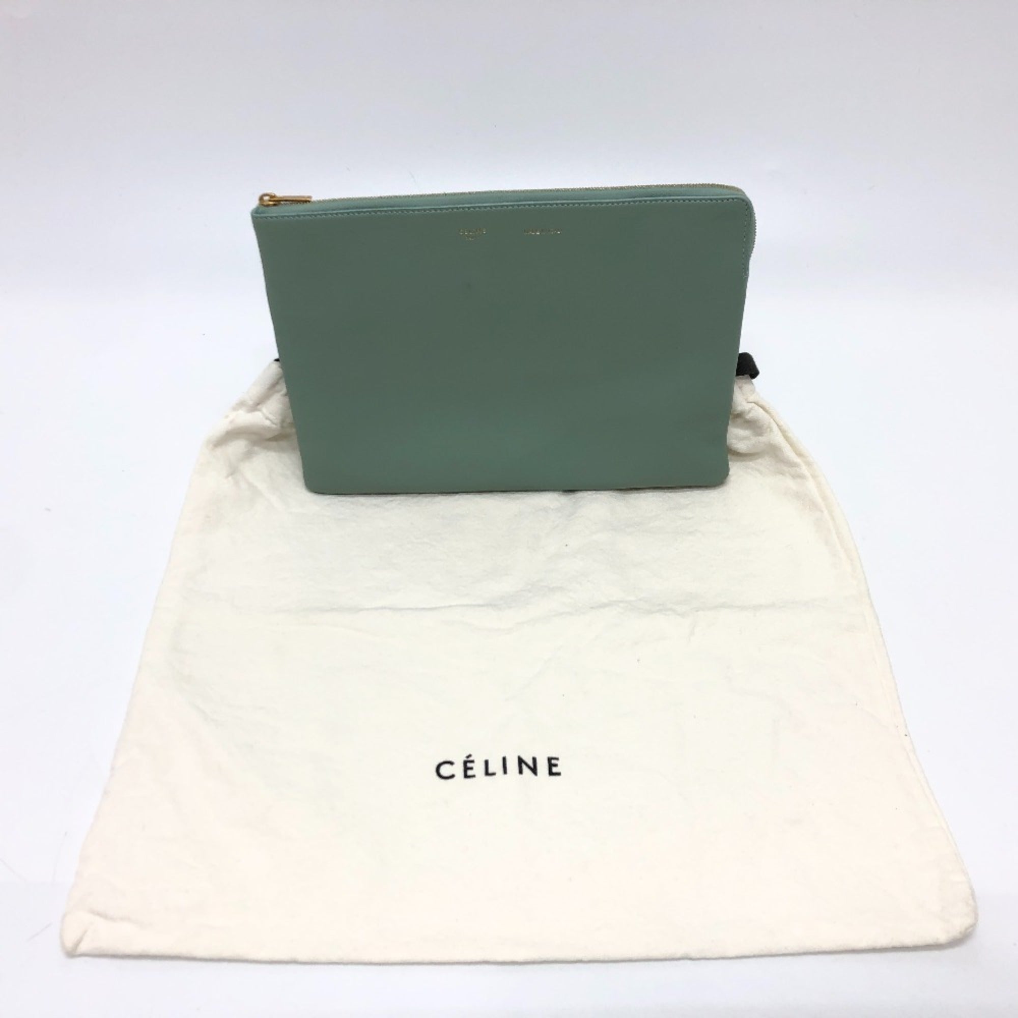 Celine Green Leather Clutch Bag Pouch (Pre-Owned)