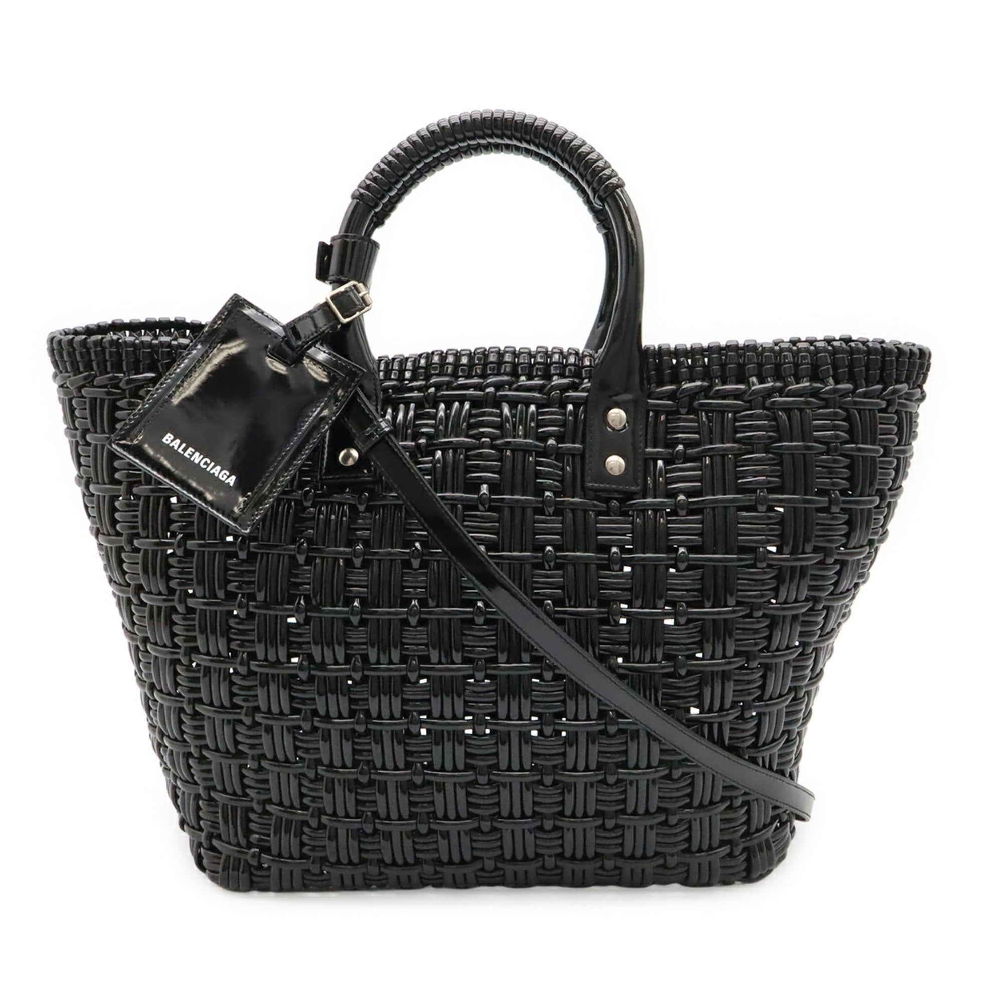 Balenciaga Black Vinyl Basket Handbag Shoulder Bag (Pre-Owned)