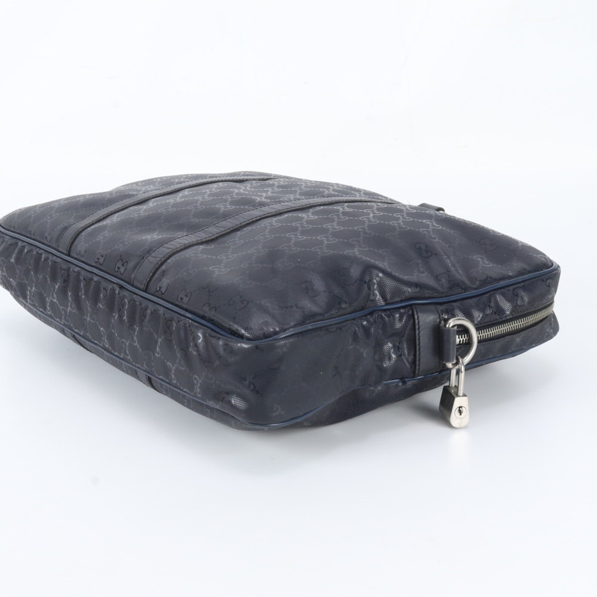 Gucci Navy Leather Coated Canvas Briefcase Tote Bag (Pre-Owned)
