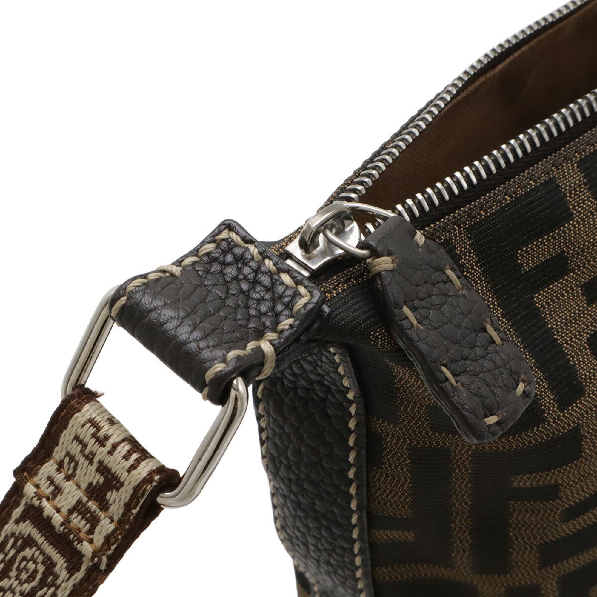 Fendi Selleria Brown Canvas Leather Shoulder Bag (Pre-Owned)