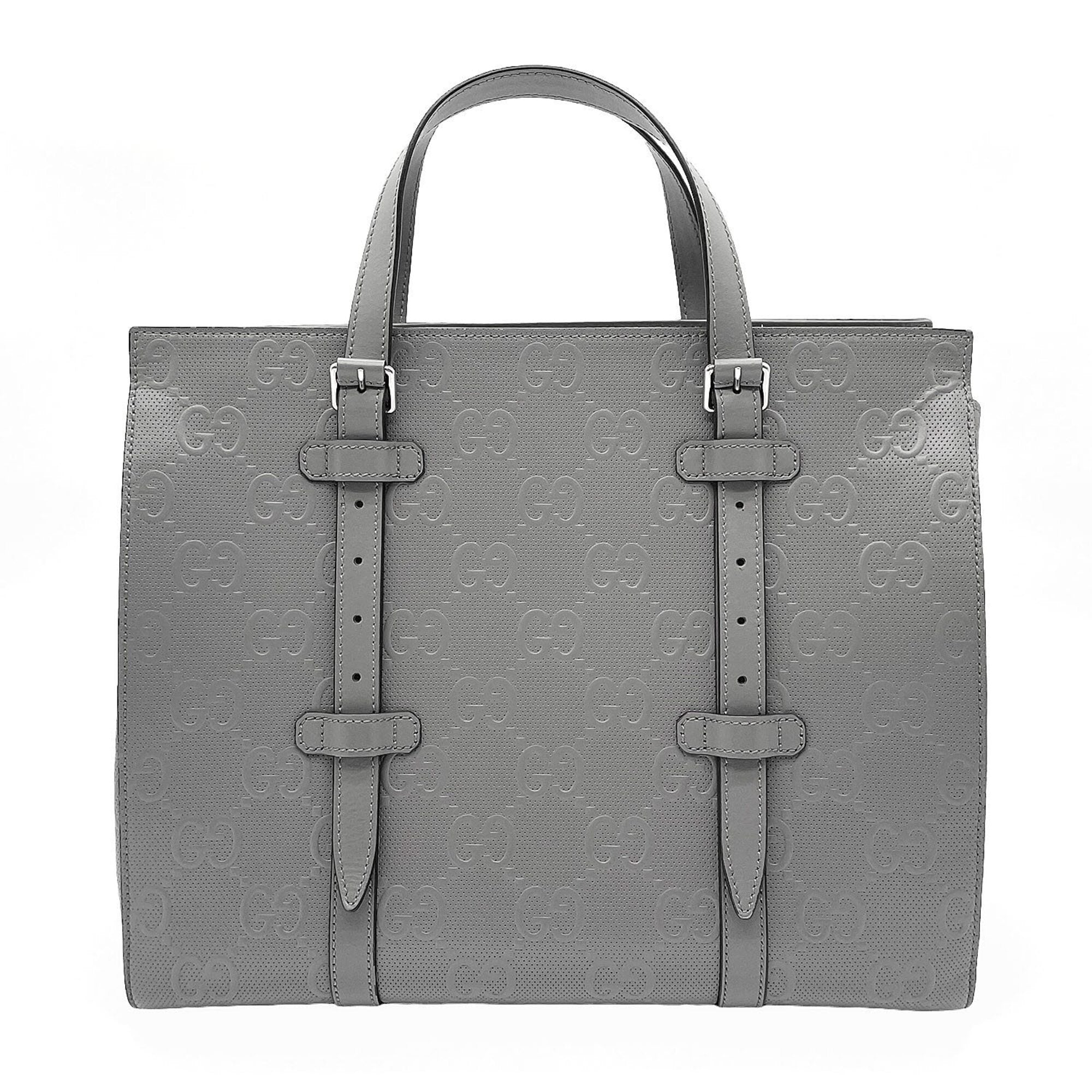 Gucci Gray Leather Canvas Gg Canvas Handbag Tote Bag (Pre-Owned)