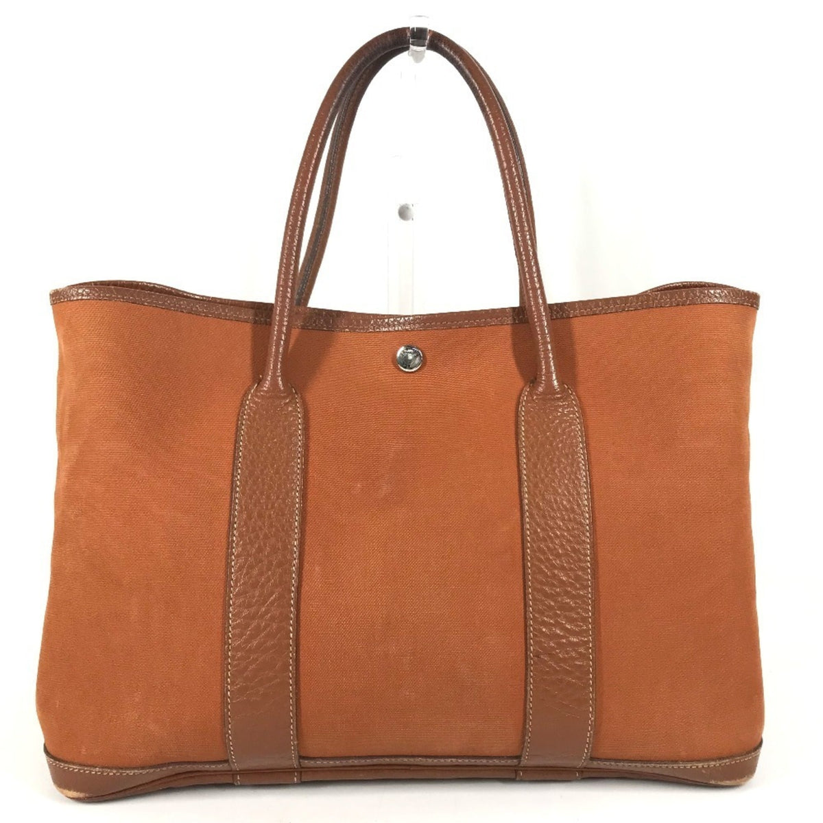 Hermes Orange Leather Canvas Shoulder Bag Tote Bag (Pre-Owned)