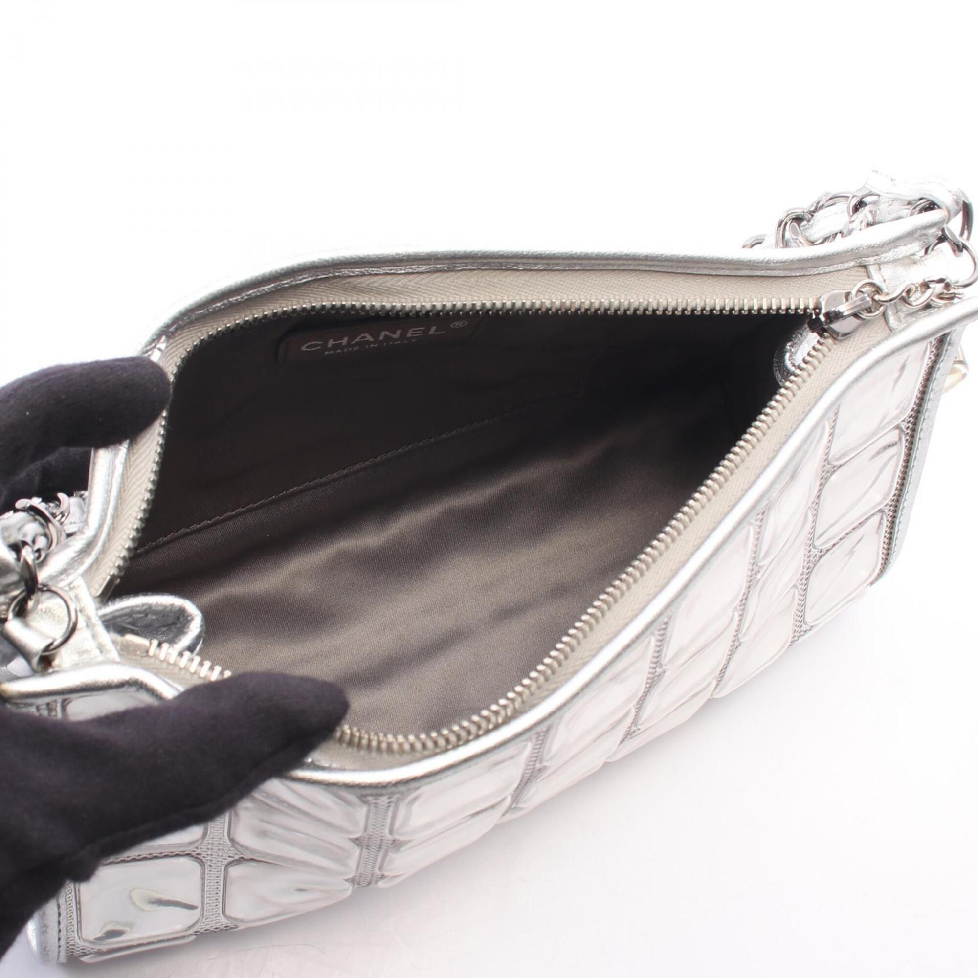 Chanel Silver Vinyl Leather Handbag (Pre-Owned)