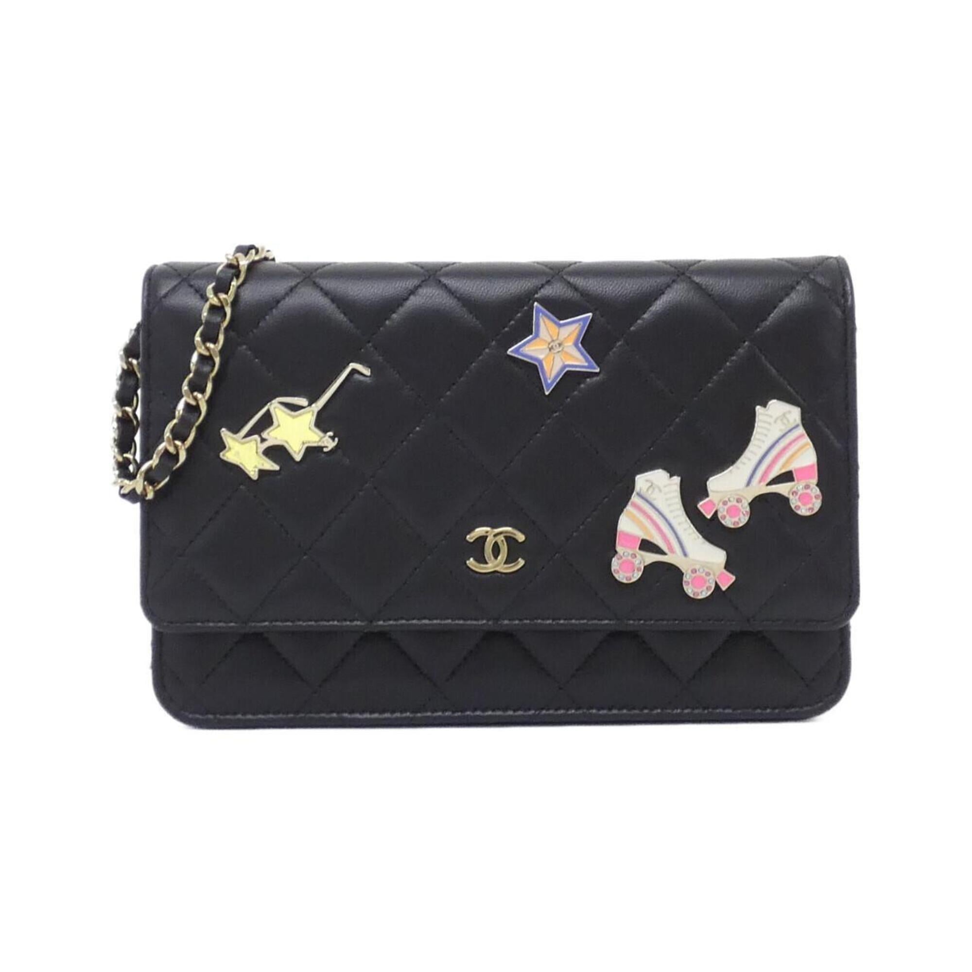 Chanel Black Leather Chain/Shoulder Wallet (Pre-Owned)