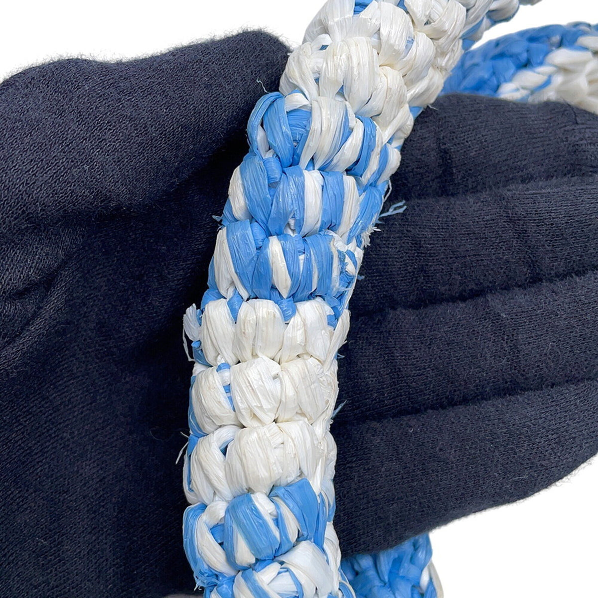 Prada Blue White Raffia Handbag Tote Bag (Pre-Owned)