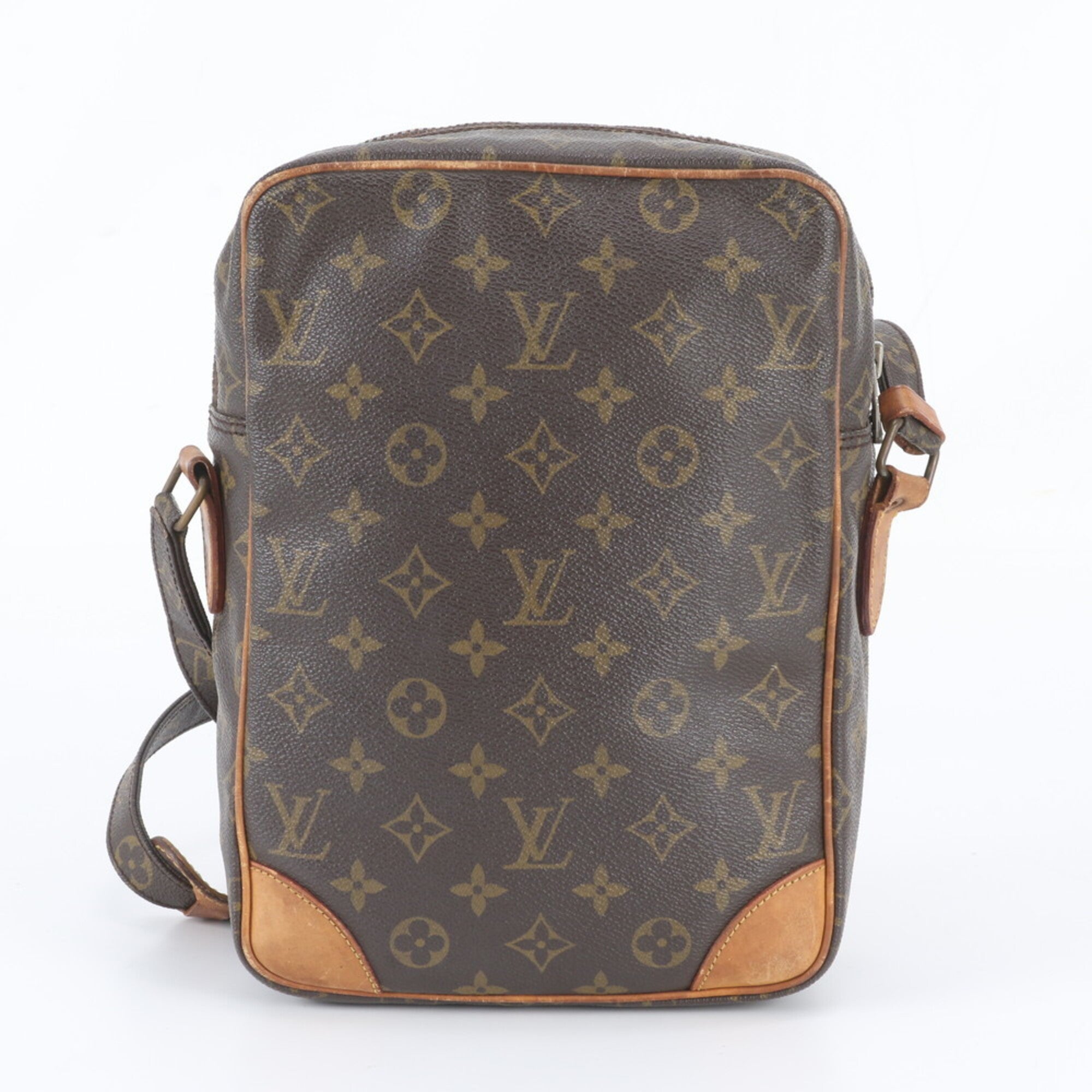 Louis Vuitton Brown Leather Coated Canvas Messenger Bag Shoulder Bag Tote Bag (Pre-Owned)