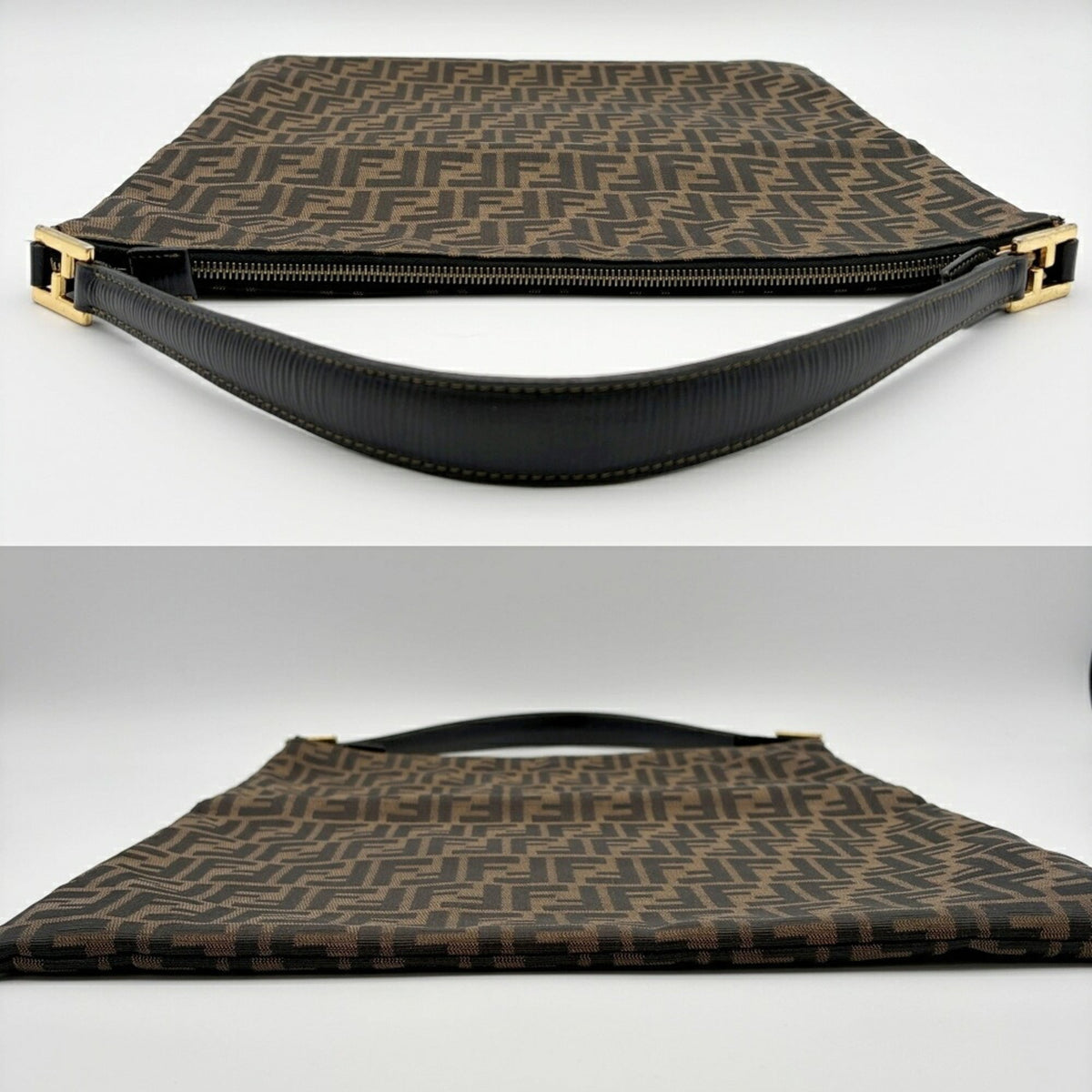 Fendi Zucca Black Brown Canvas Leather Shoulder Bag (Pre-Owned)
