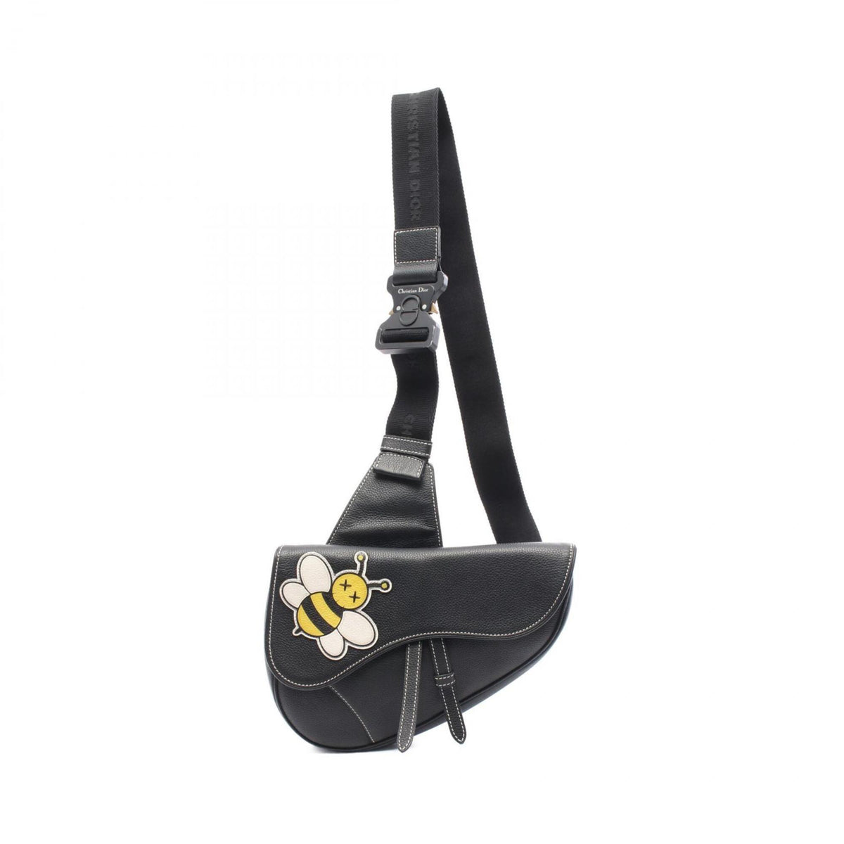 Christian Dior Black White Yellow Leather Fanny Pack Handbag Saddle Bag (Pre-Owned)