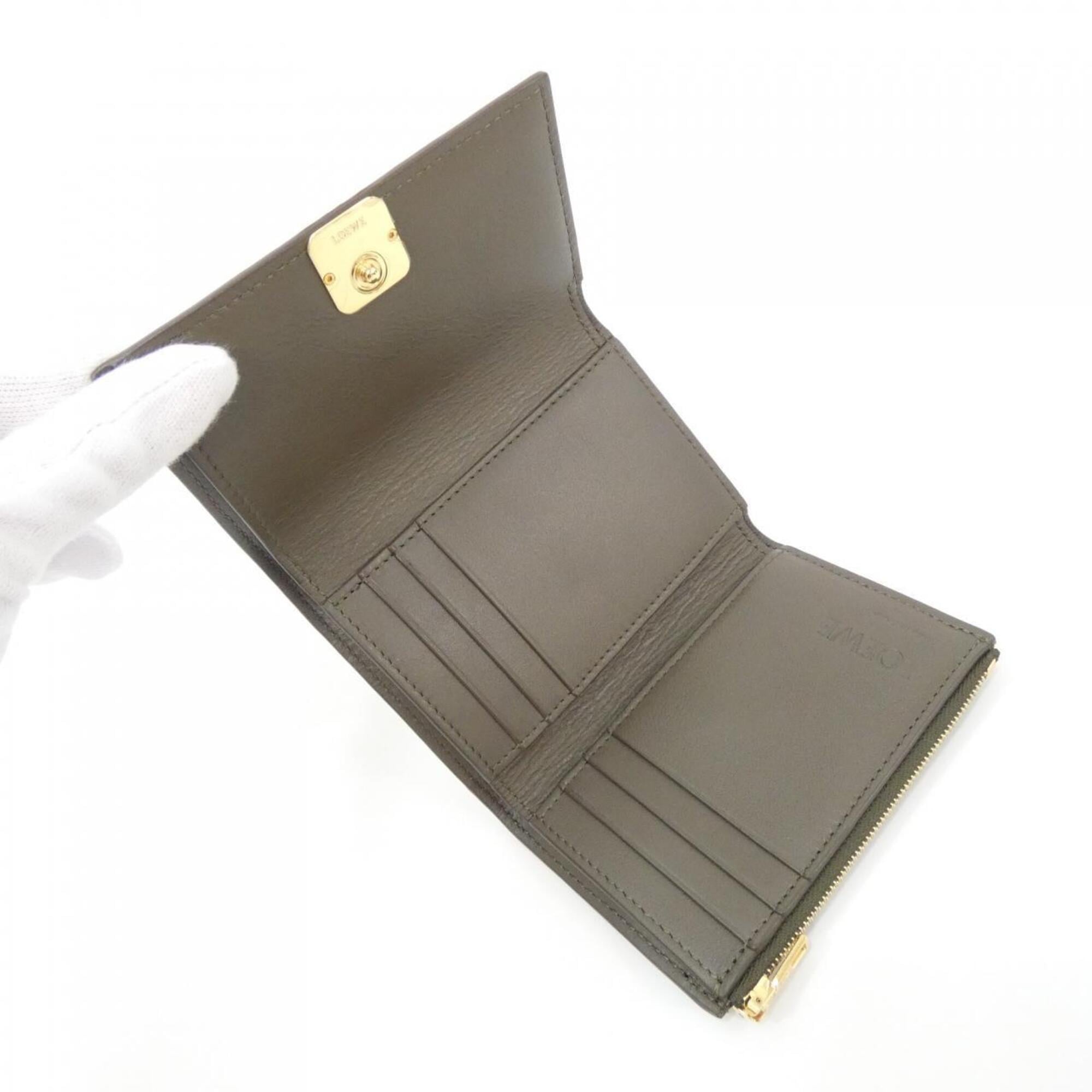 Loewe Dark Khaki Green Leather Wallet (Tri-Fold) (Pre-Owned)