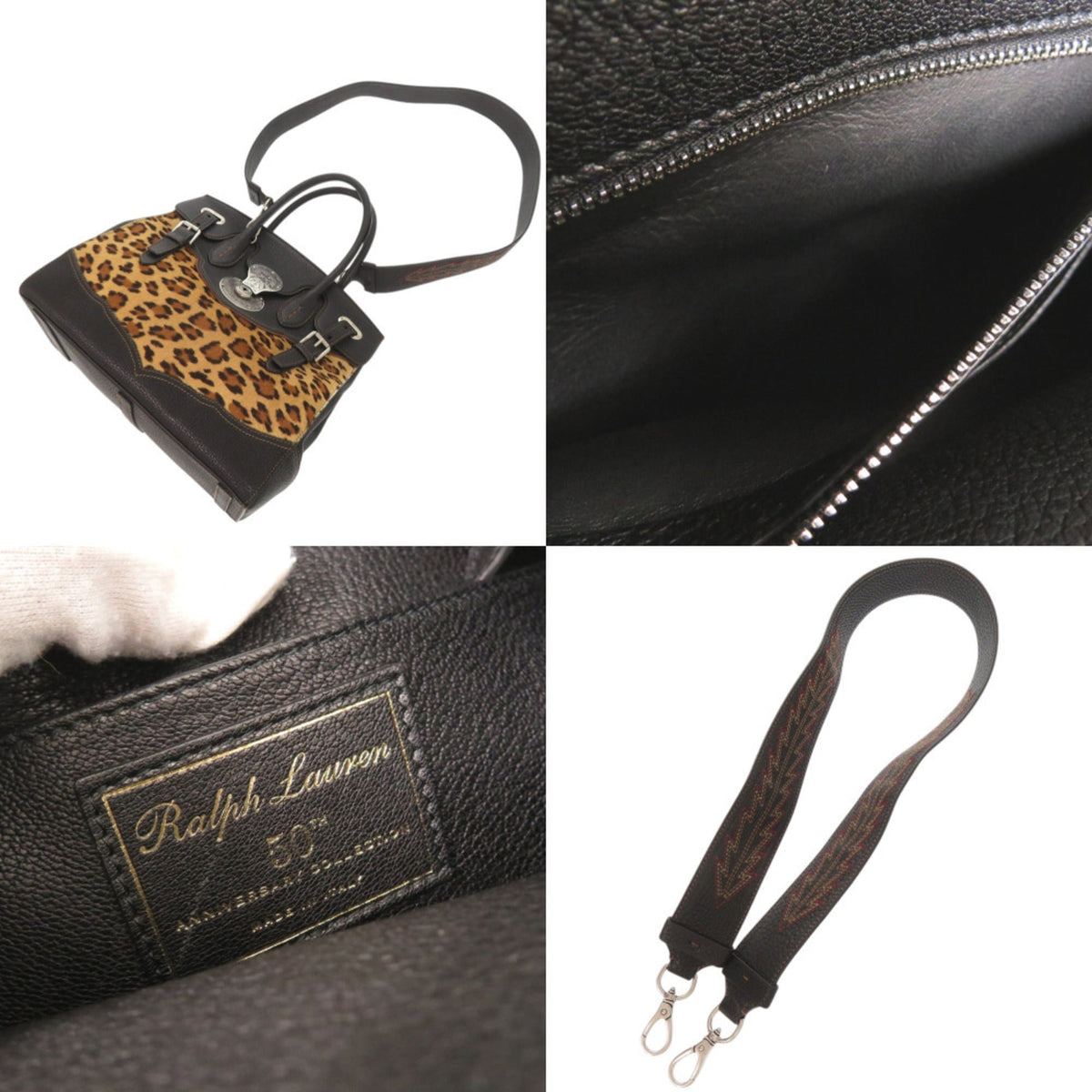Ralph Lauren Ricky Black Brown Leather Handbag Shoulder Bag (Pre-Owned)