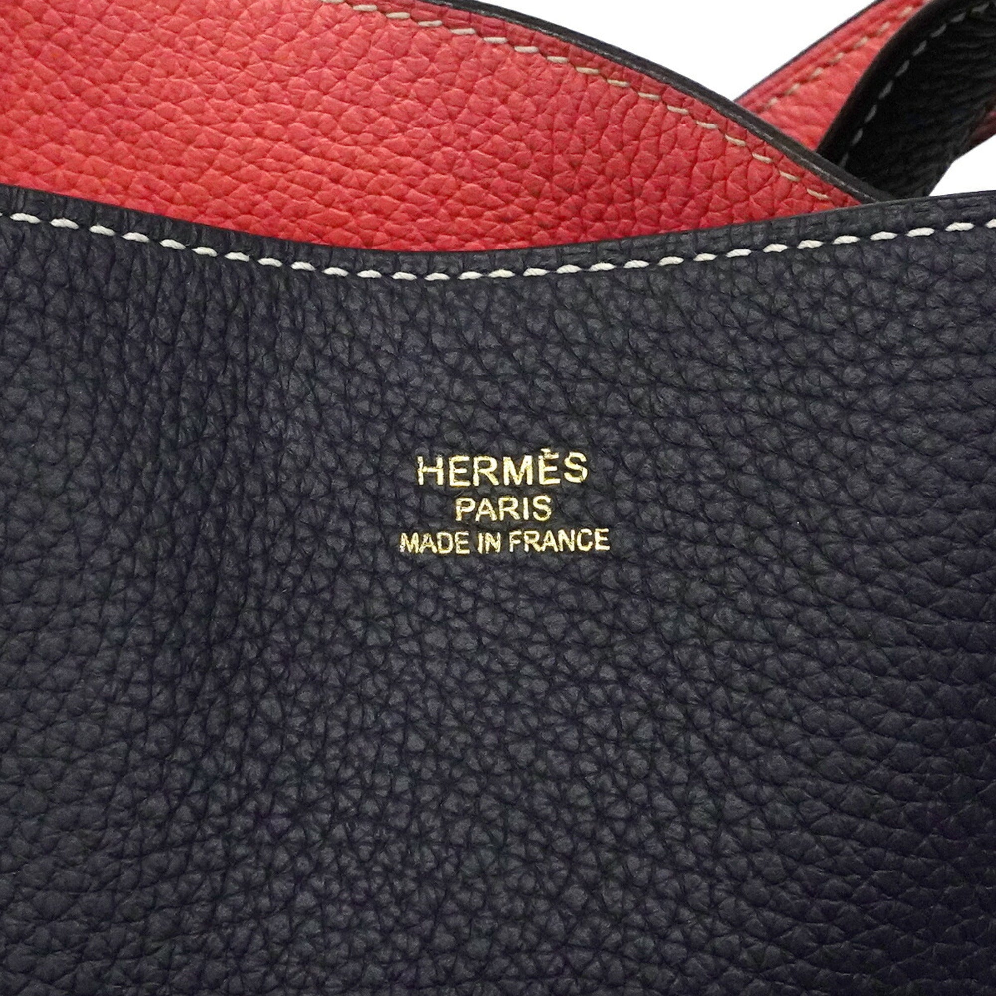 Hermes Blue Nuit Rose Azalee Taurillon Clemence Leather Tote Bag (Pre-Owned)