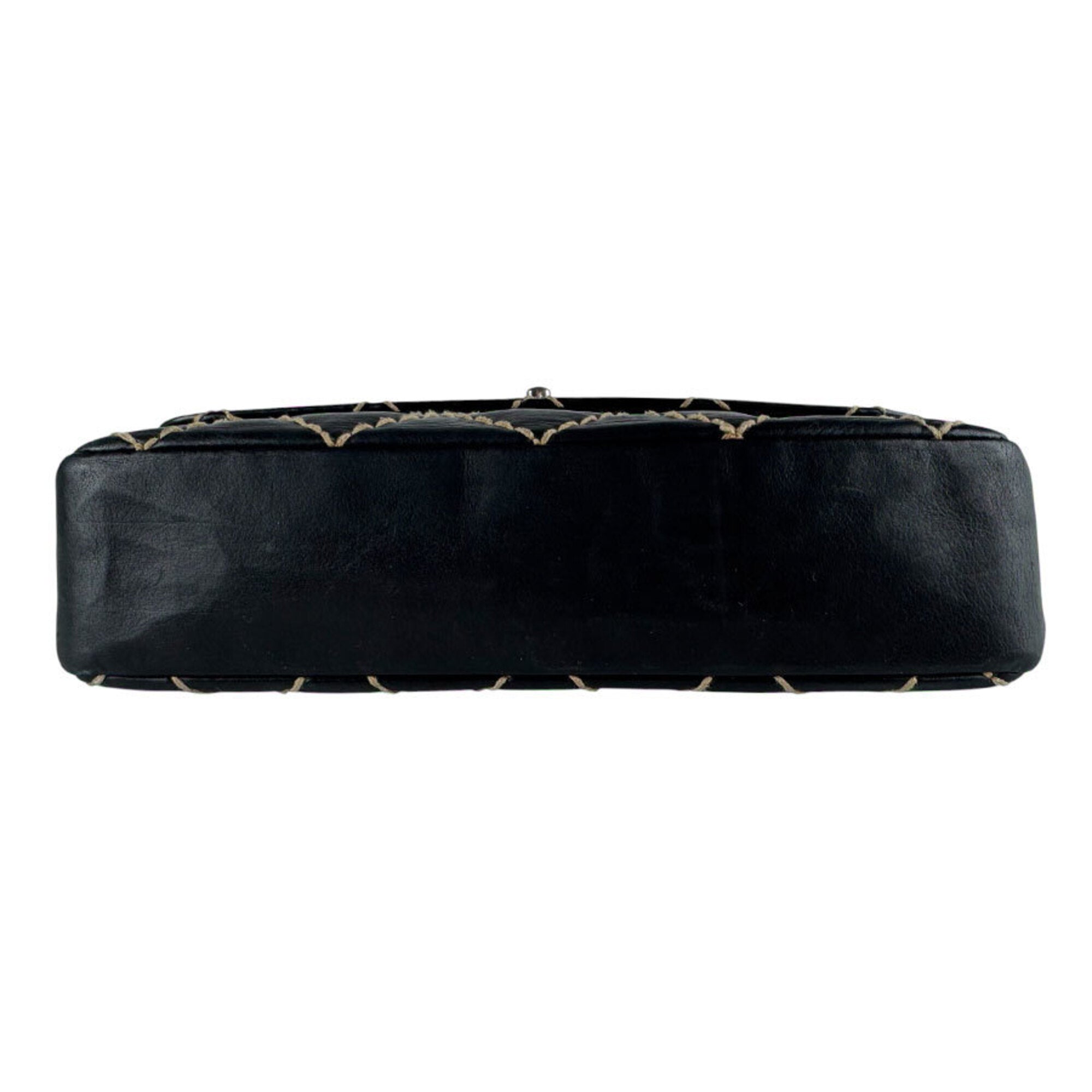 Chanel Beige Black Leather Shoulder Bag (Pre-Owned)