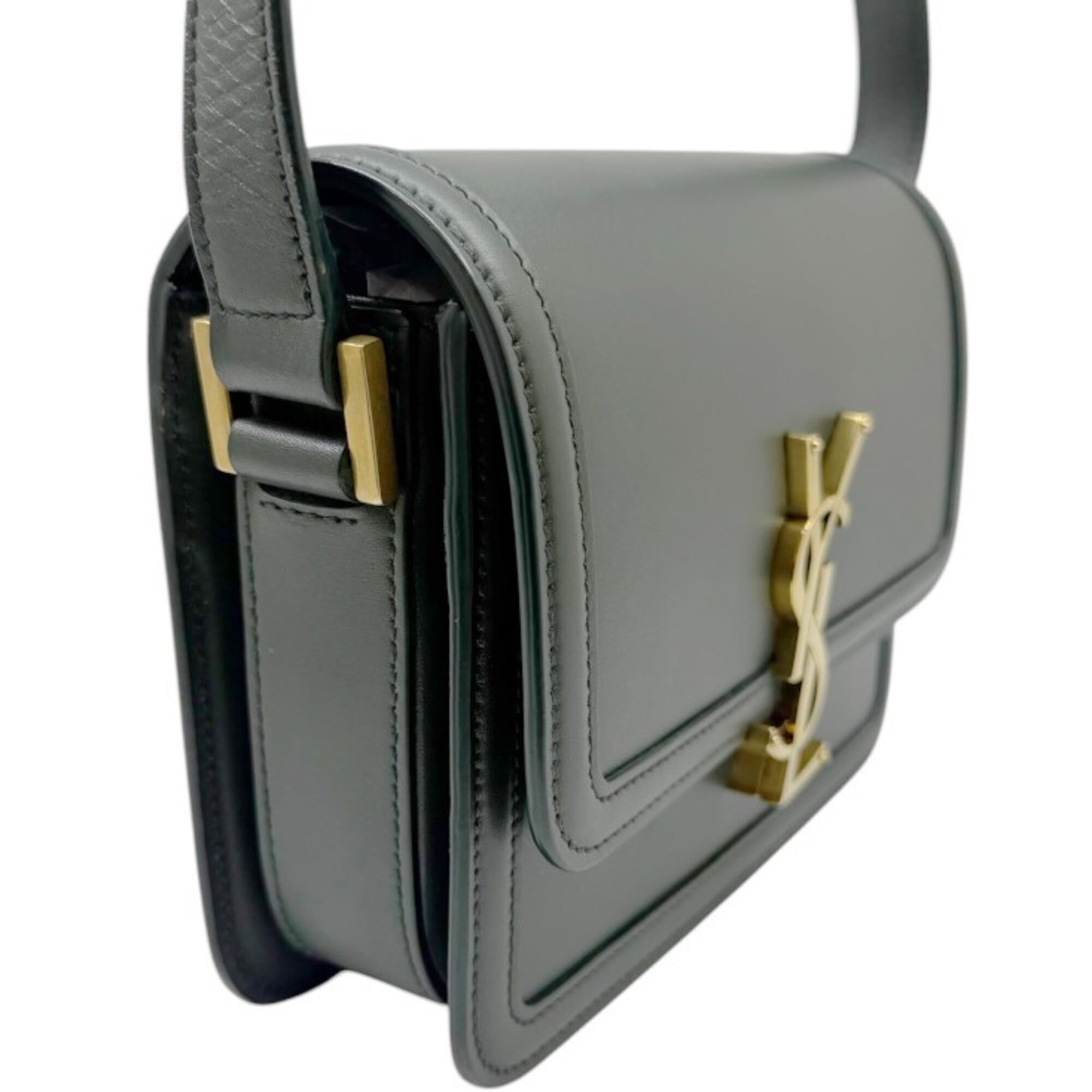 Yves Saint Laurent Dark Green Leather Shoulder Bag (Pre-Owned)