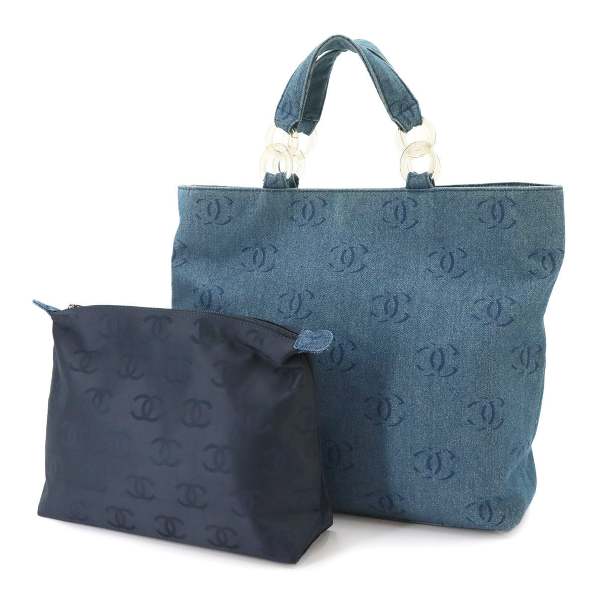 Chanel Blue Yellow Denim Handbag Pouch Tote Bag (Pre-Owned)