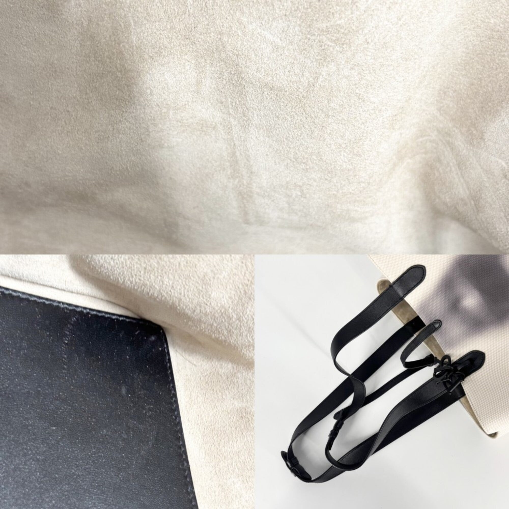 Christian Dior Black Ivory Canvas Leather Handbag Tote Bag (Pre-Owned)