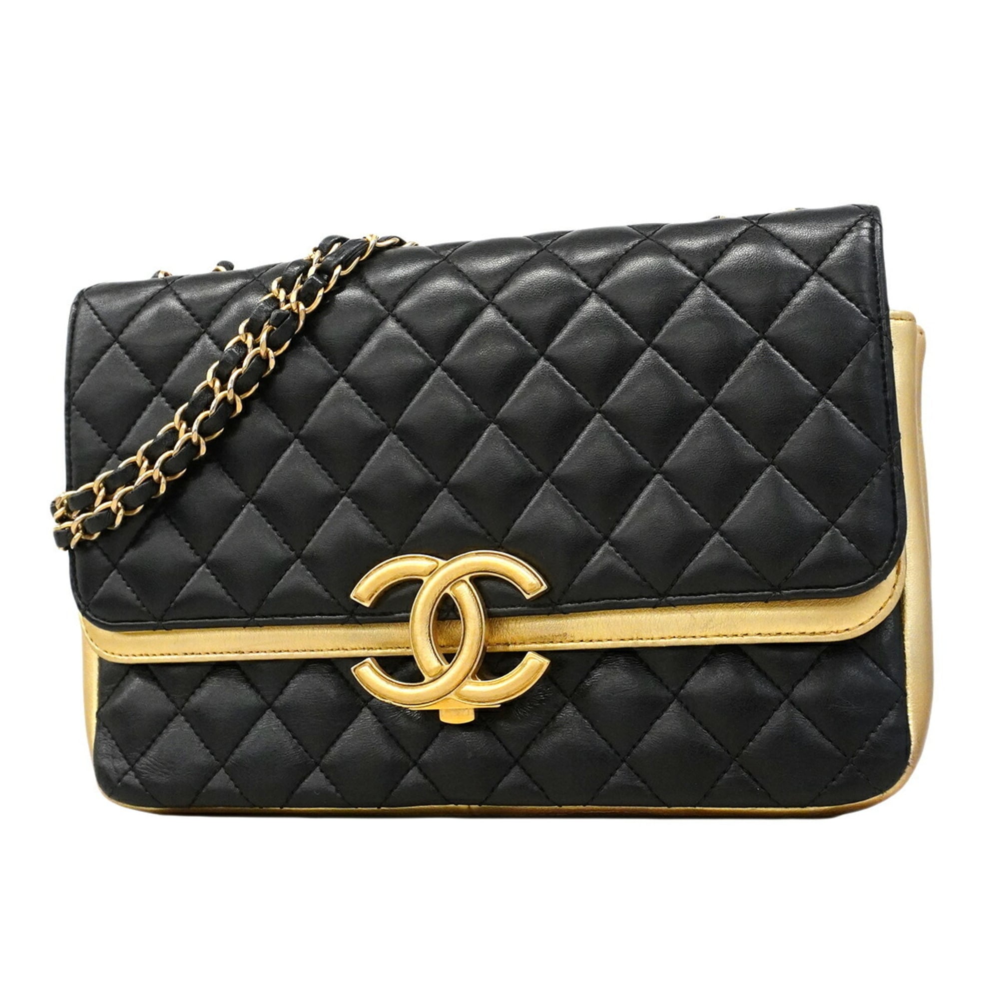 Chanel Black Gold Leather Shoulder Bag (Pre-Owned)