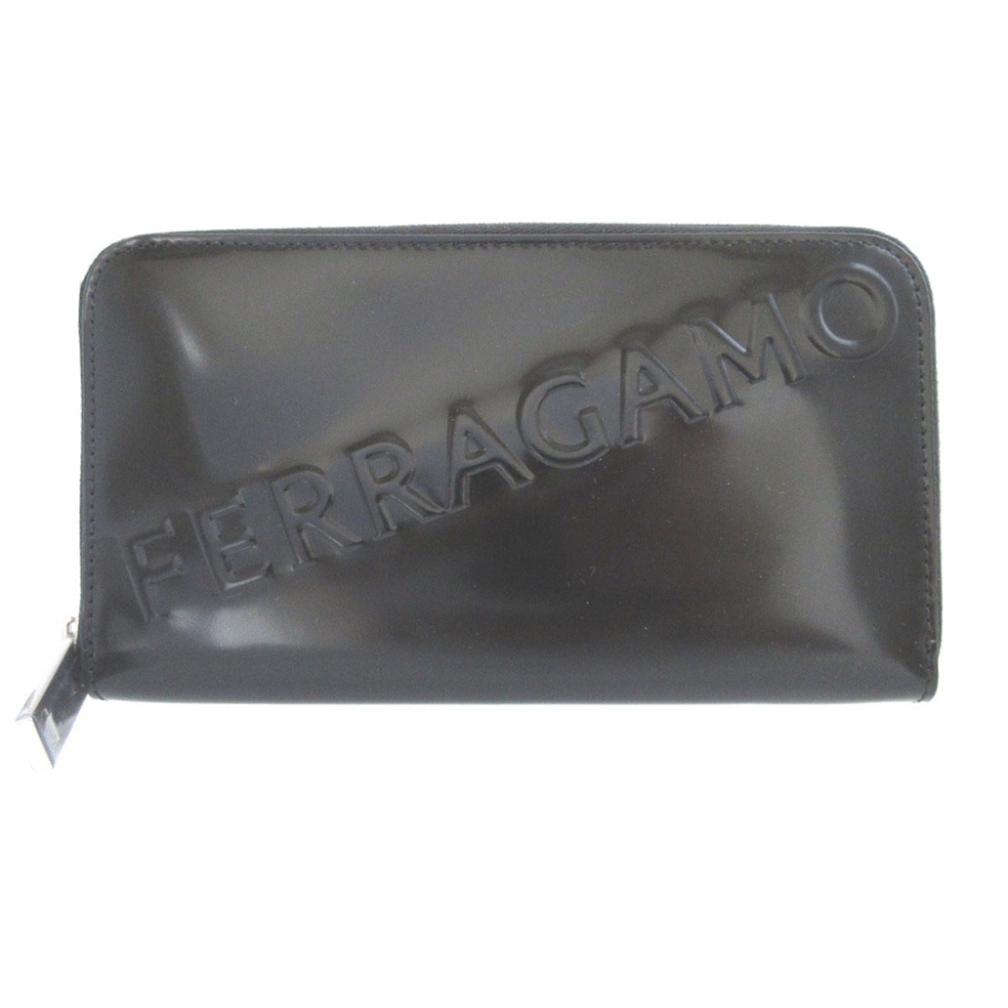 Salvatore Ferragamo Black Patent Leather Long Wallet (Bi-Fold) (Pre-Owned)