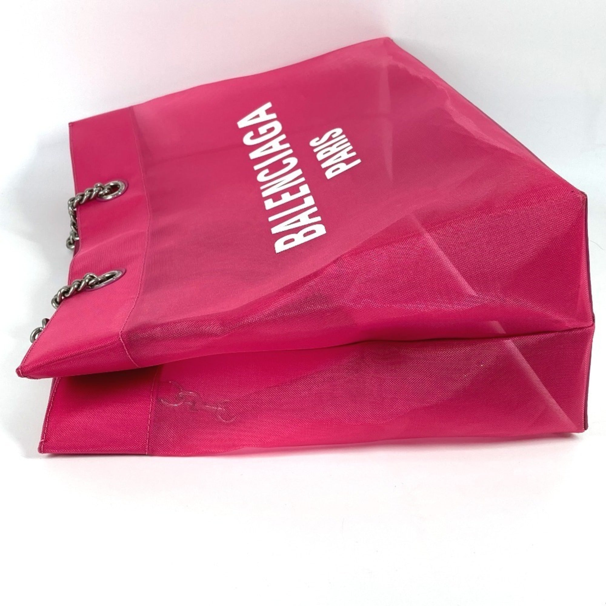 Balenciaga Pink White Polyester Leather Shoulder Bag Tote Bag (Pre-Owned)