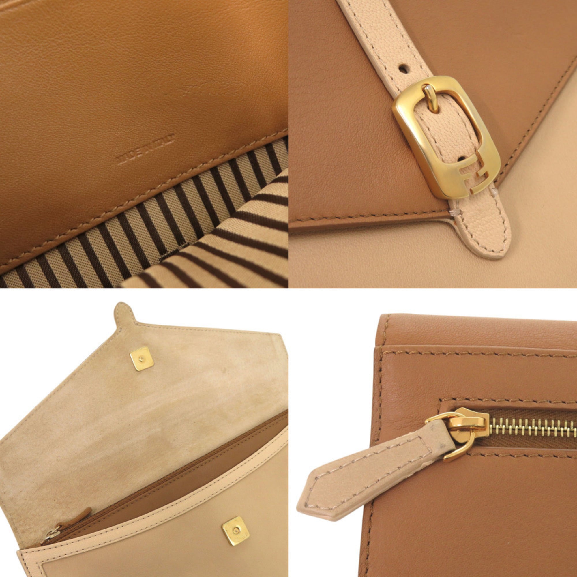 Fendi Beige Brown Leather Clutch Bag (Pre-Owned)