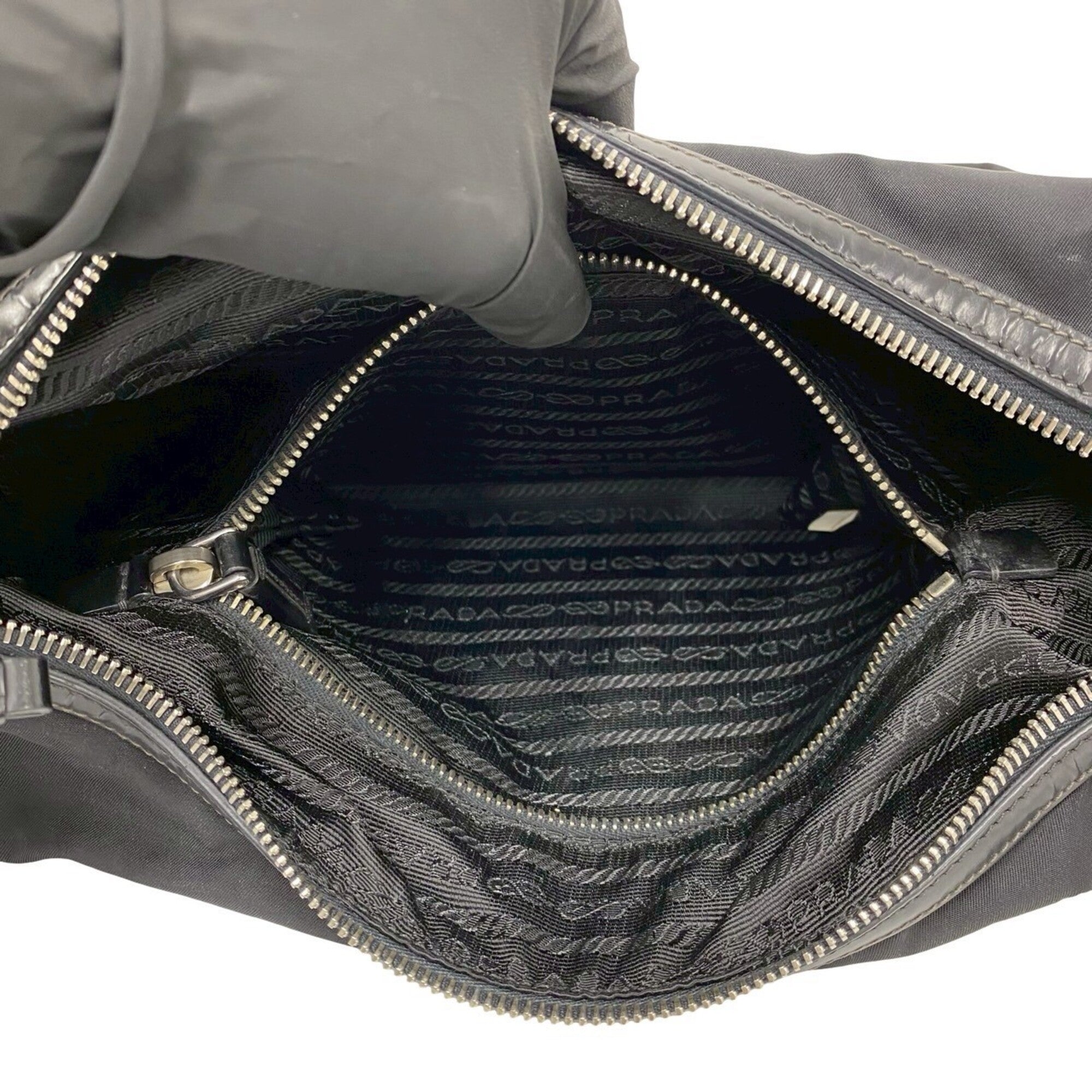 Prada Black Nylon Patent Leather Handbag Tote Bag (Pre-Owned)